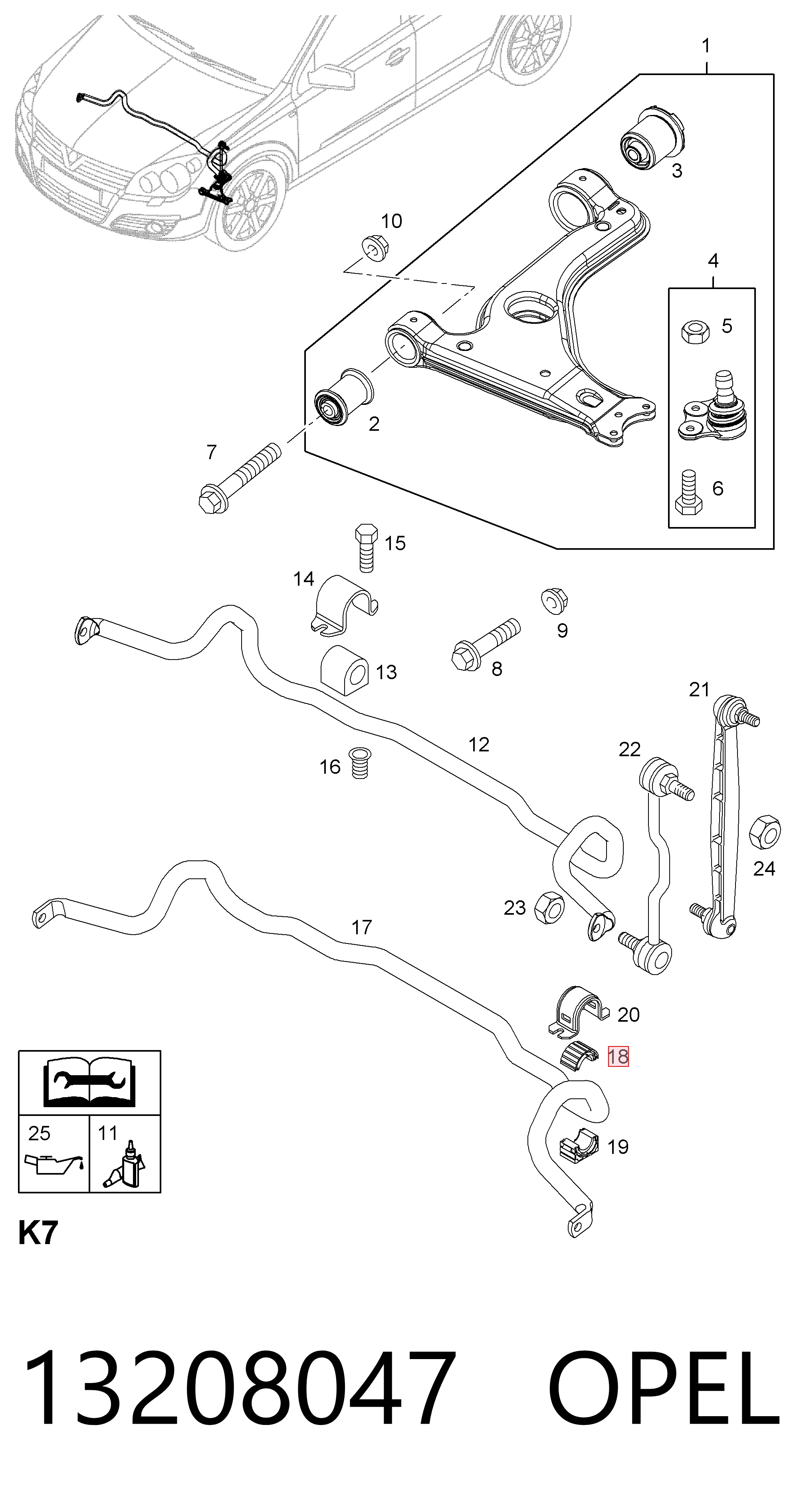13208047 Opel Buje superior delantero de estabilizador