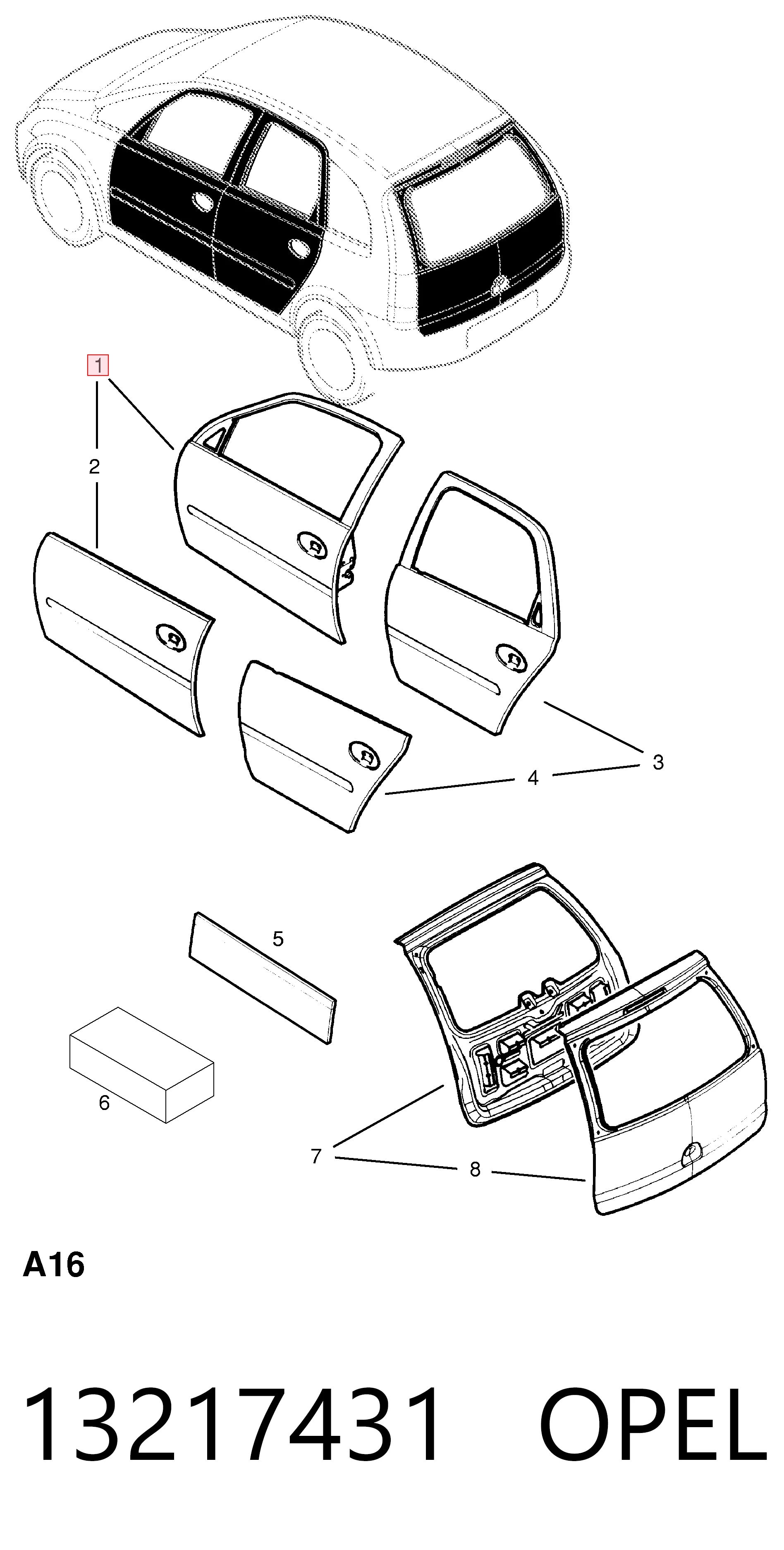 Puerta delantera para Opel Meriva A 