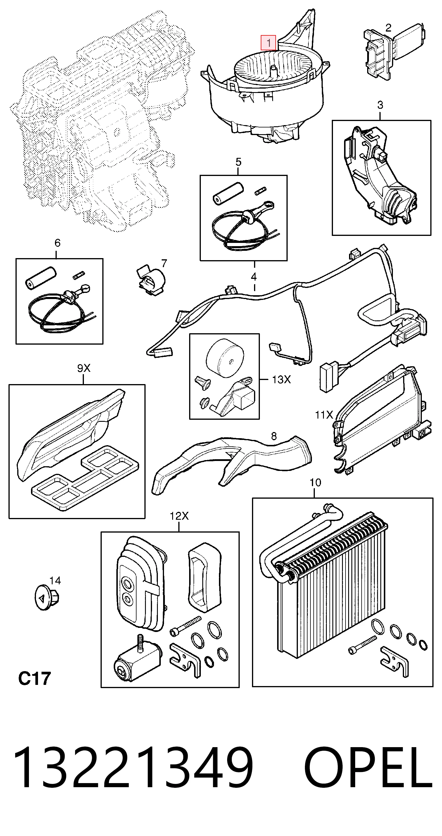 Ventilador interior para Opel Vectra  ()