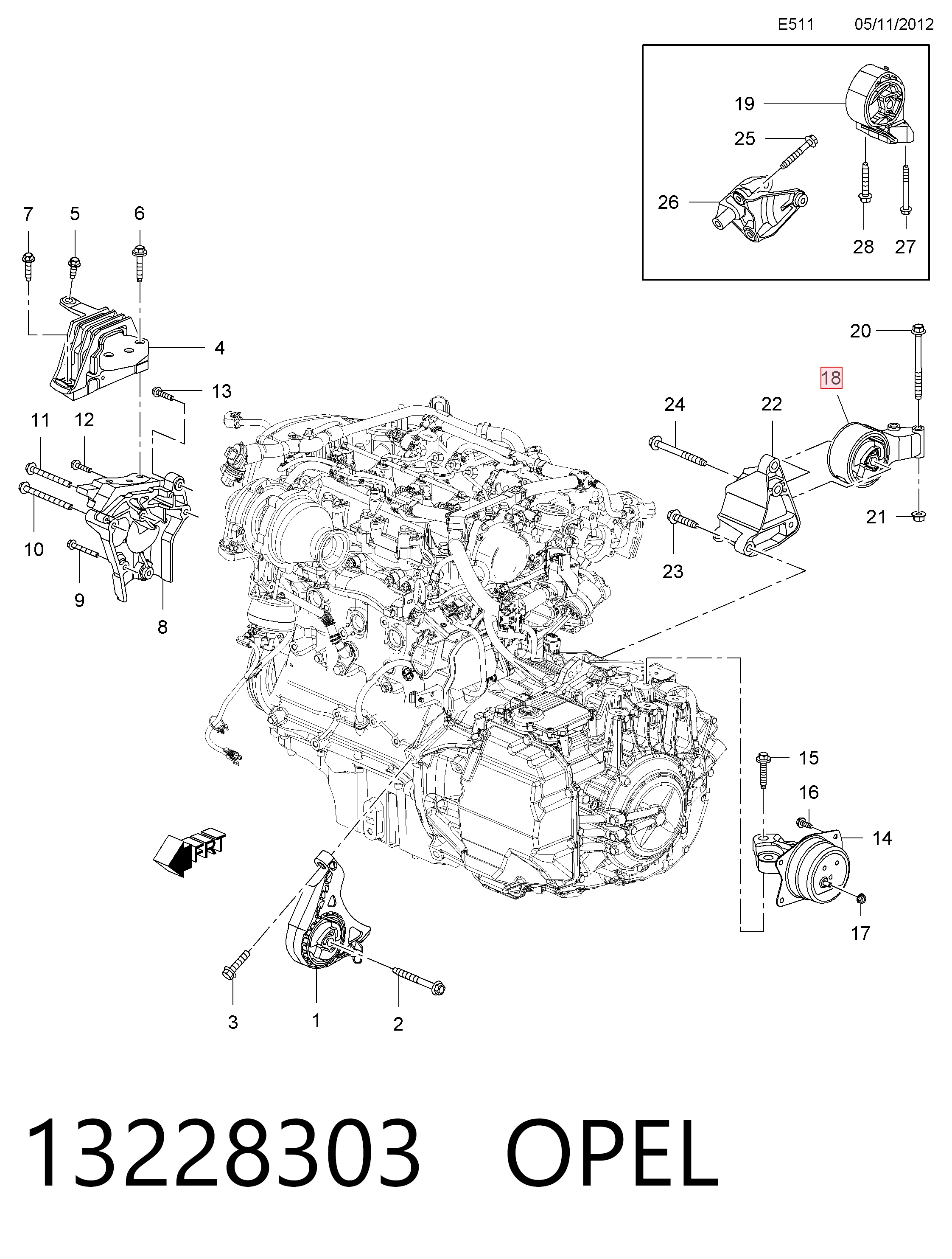 Soporte de motor trasero para Opel Insignia G09