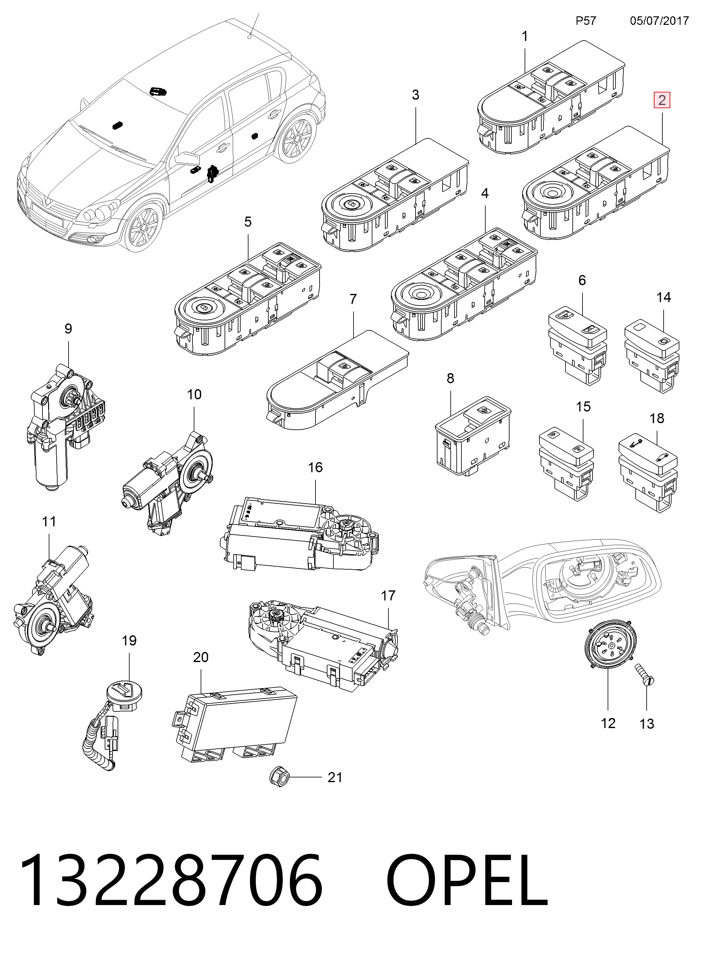 13228706 Opel Unidad de control de elevalunas delantera izquierda