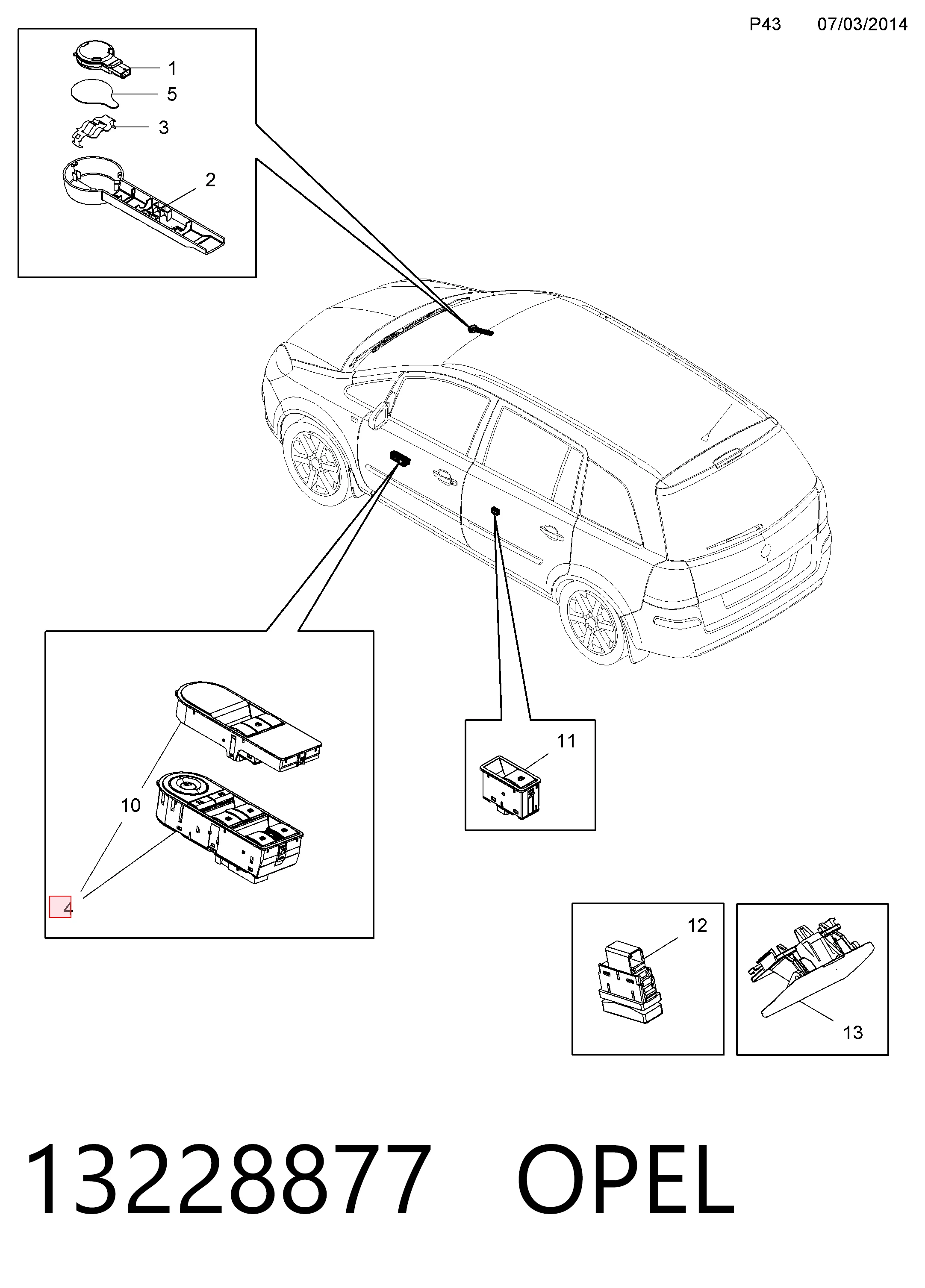 13228877 Opel Unidad de control de elevalunas delantera izquierda