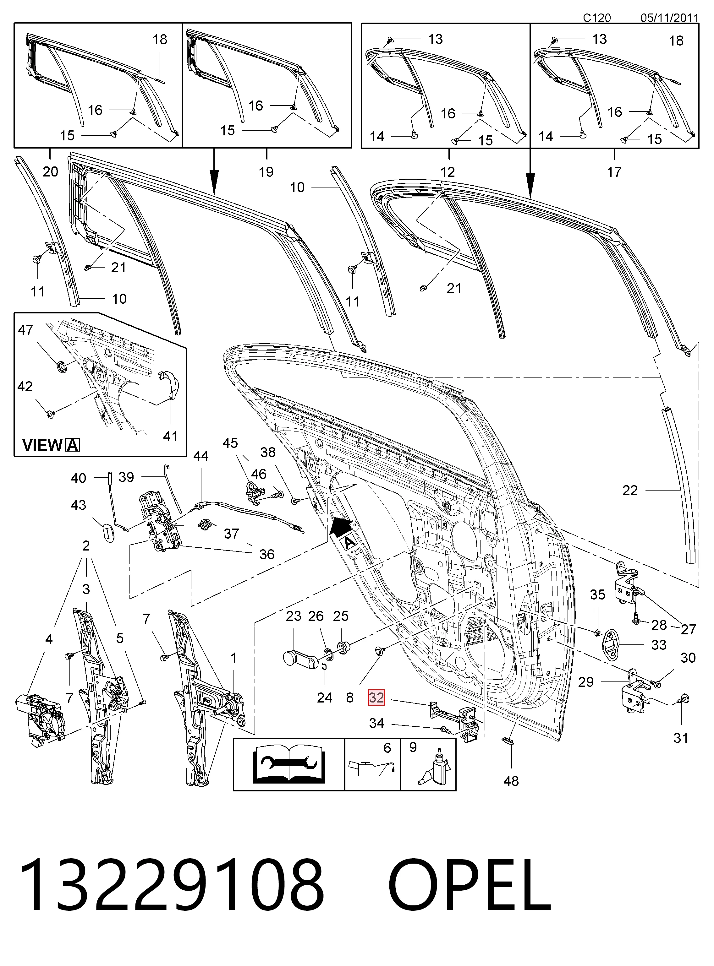 13229108 Opel Limitador de apertura de puerta trasera