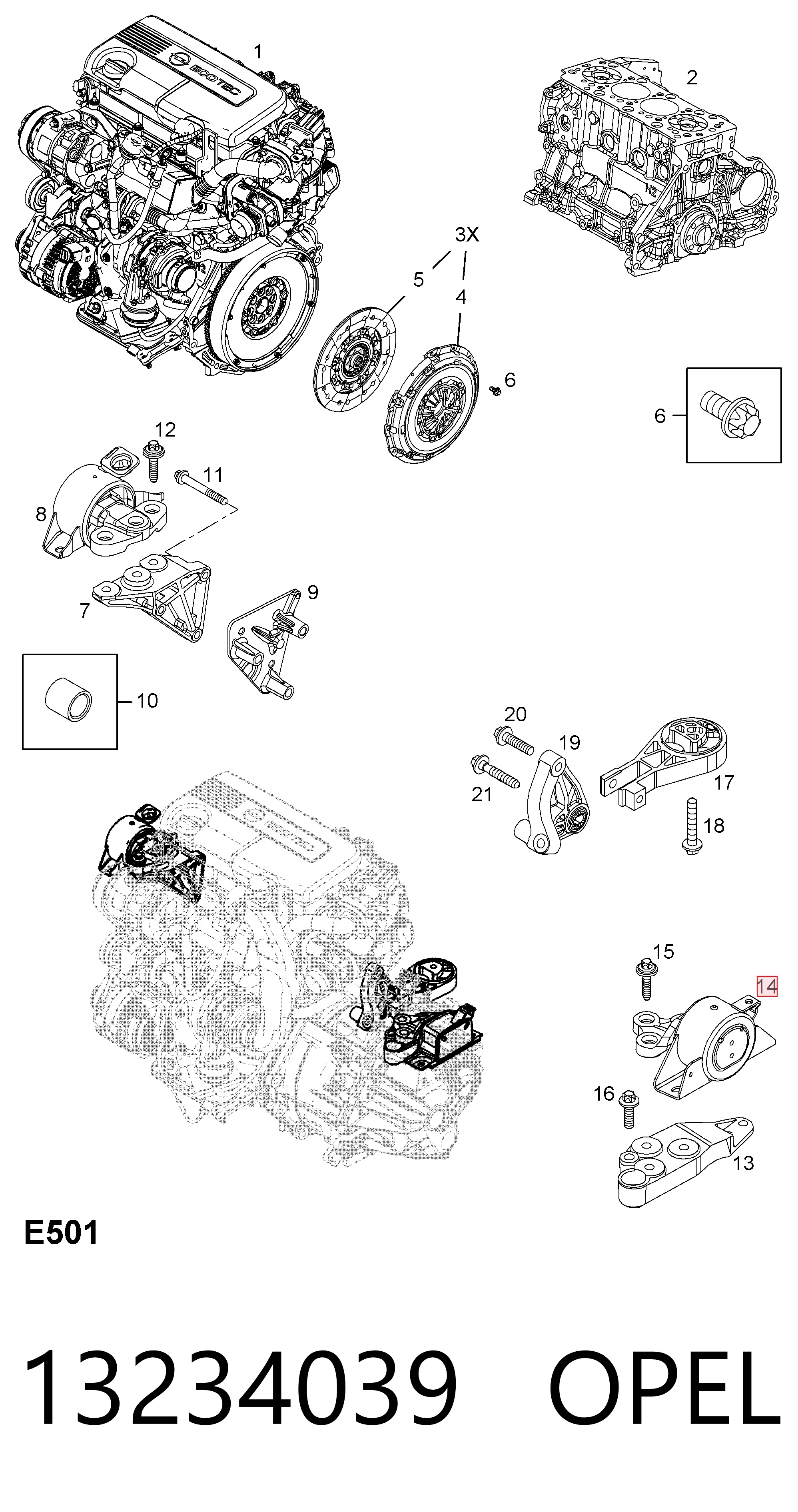 Taco de caja de cambios para Opel Corsa S07