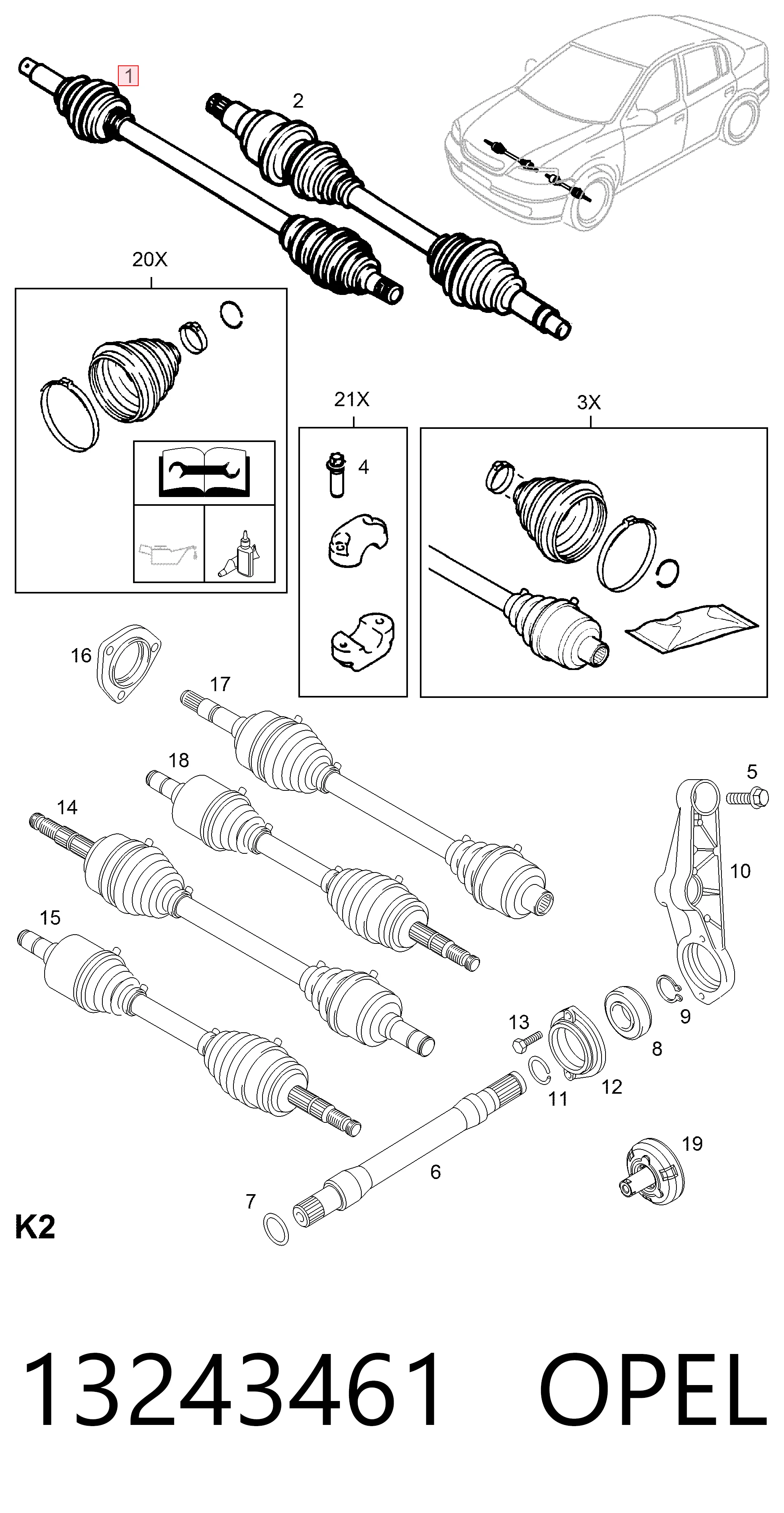 Semieje delantero derecho General Motors 13243461 precio, desde 31,94 EUR