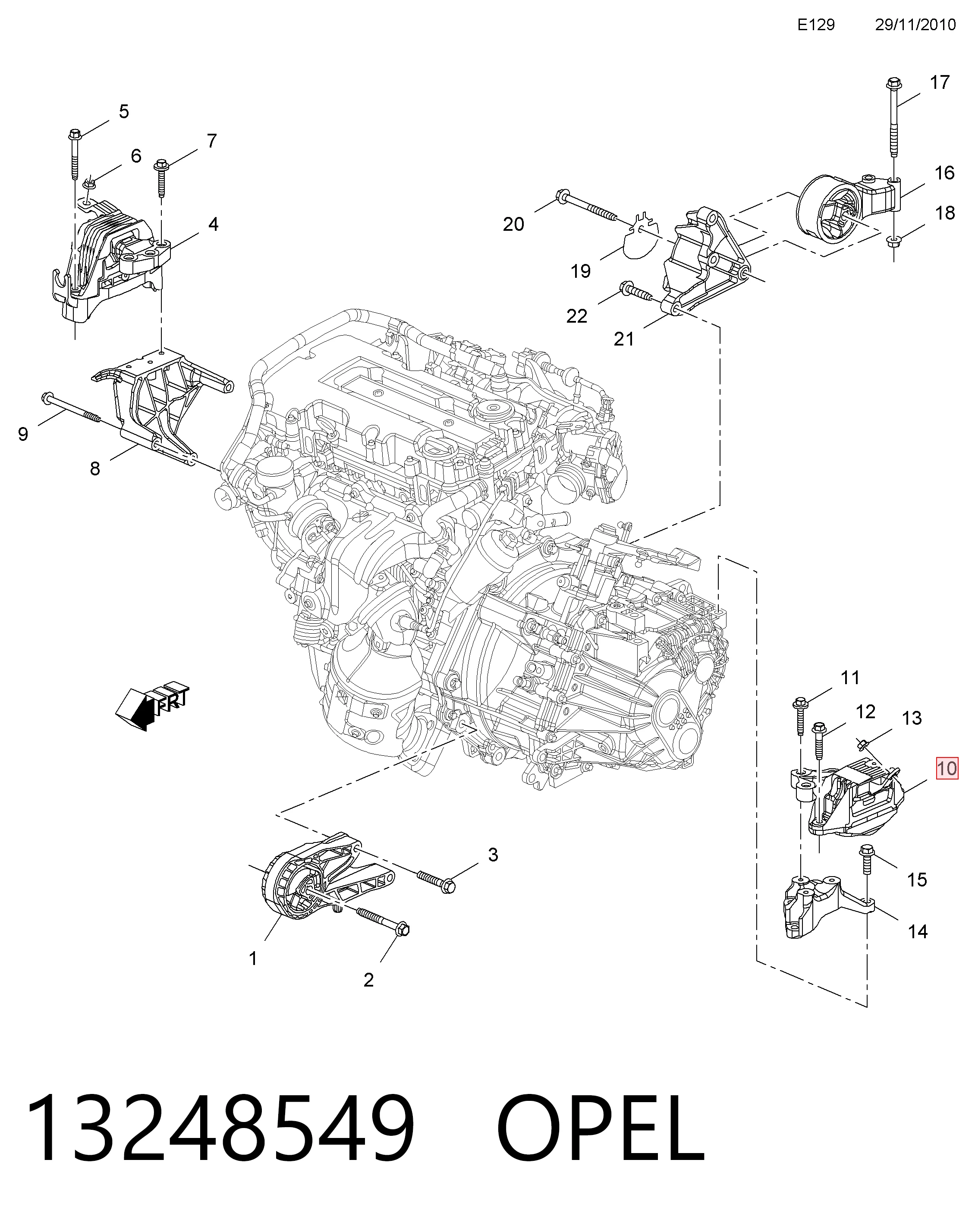 13248549 Opel Cojín del motor