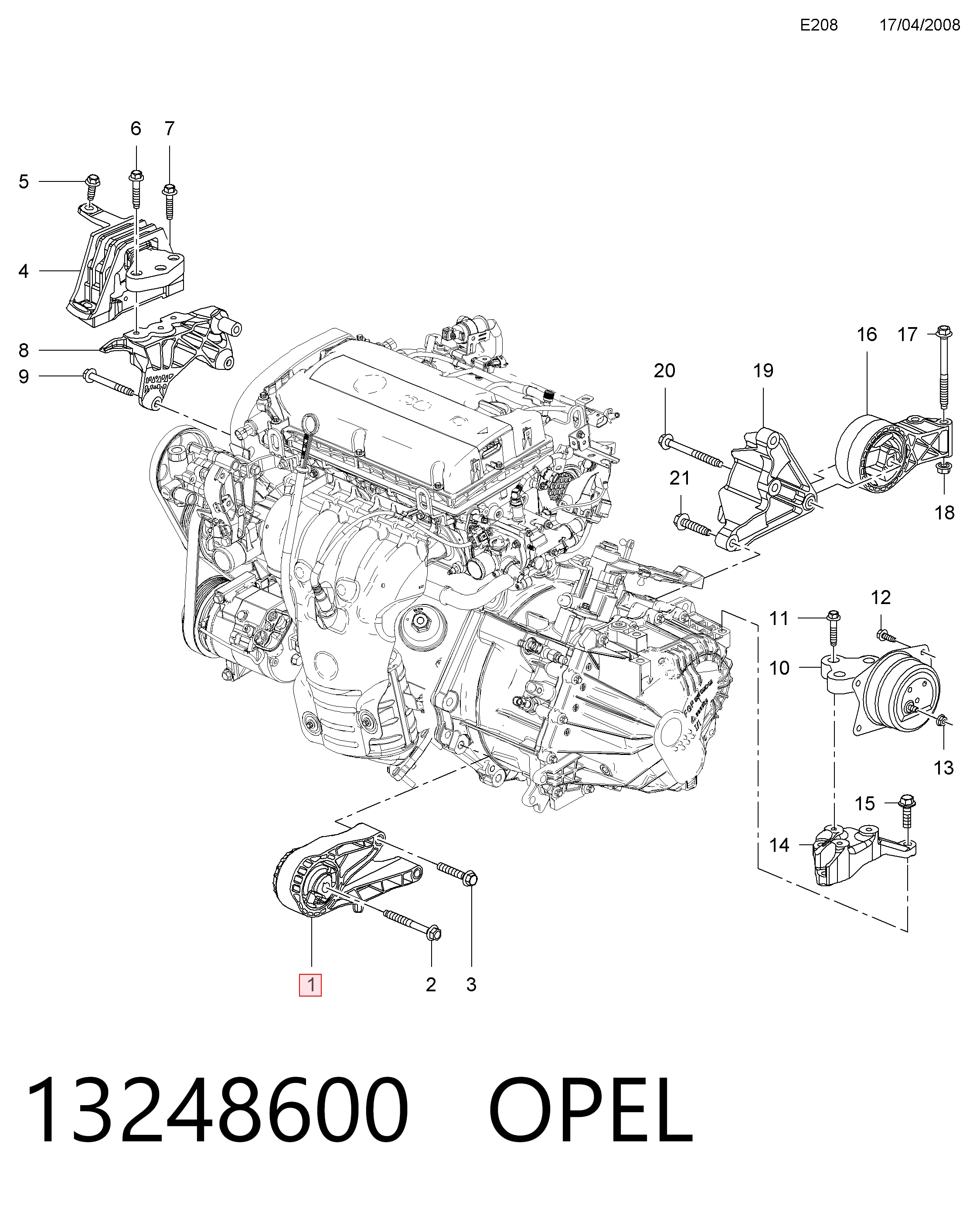 Taco de motor delantero para Opel Astra (69)