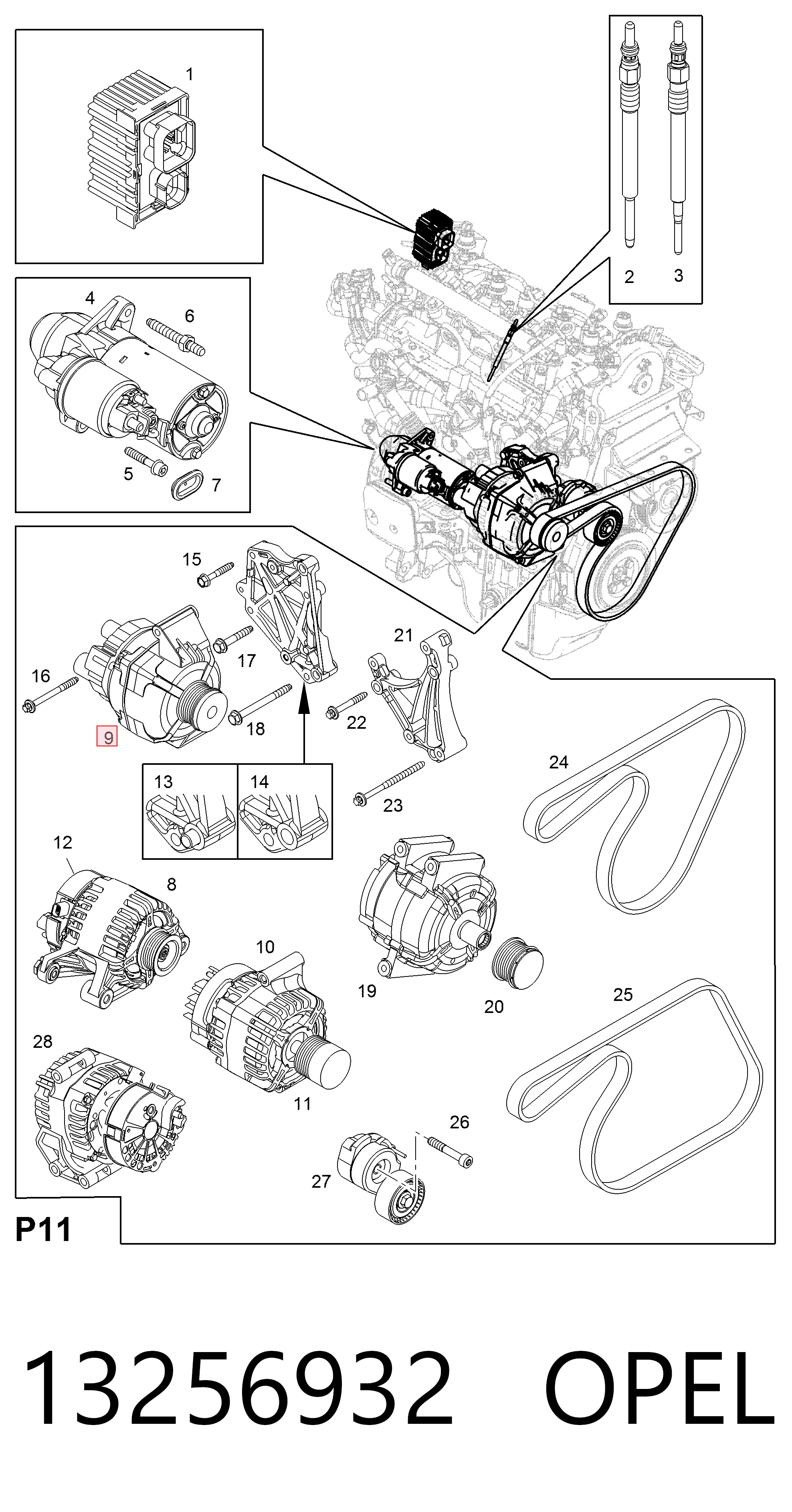 13256932 Opel Alternador de coche
