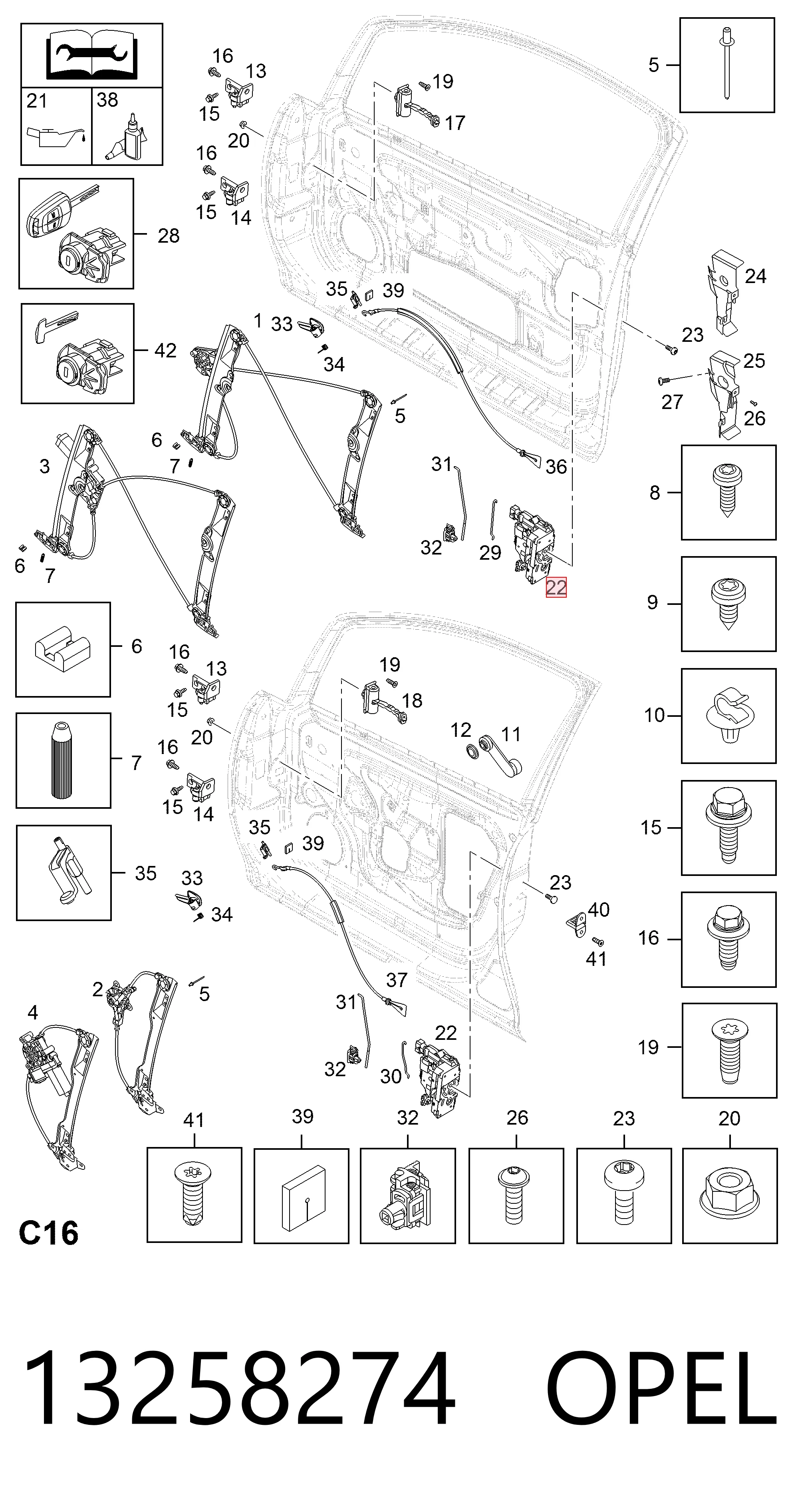 13258274 Opel Cerradura de puerta delantera derecha
