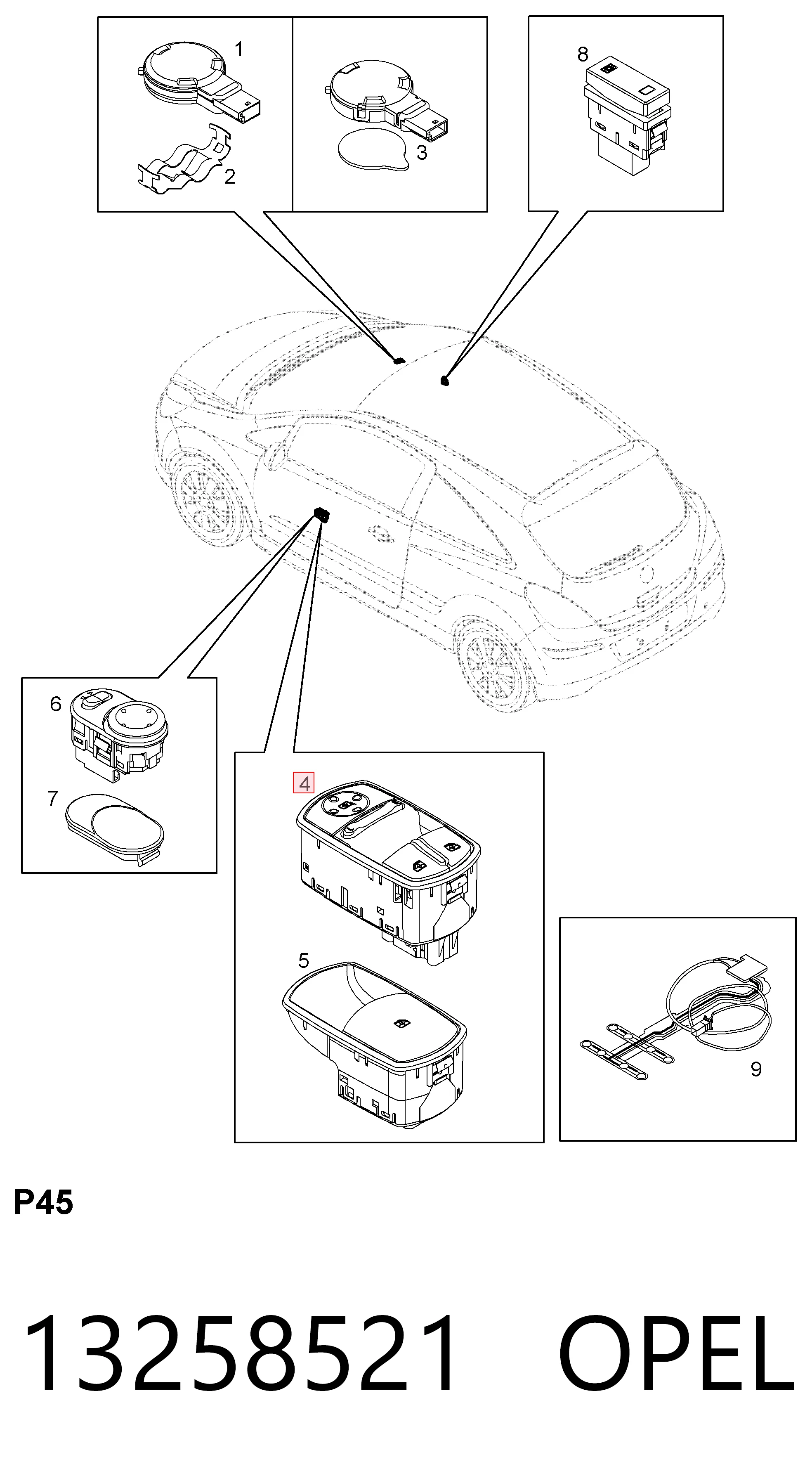 13258521 Opel Unidad de control de elevalunas delantero derecho