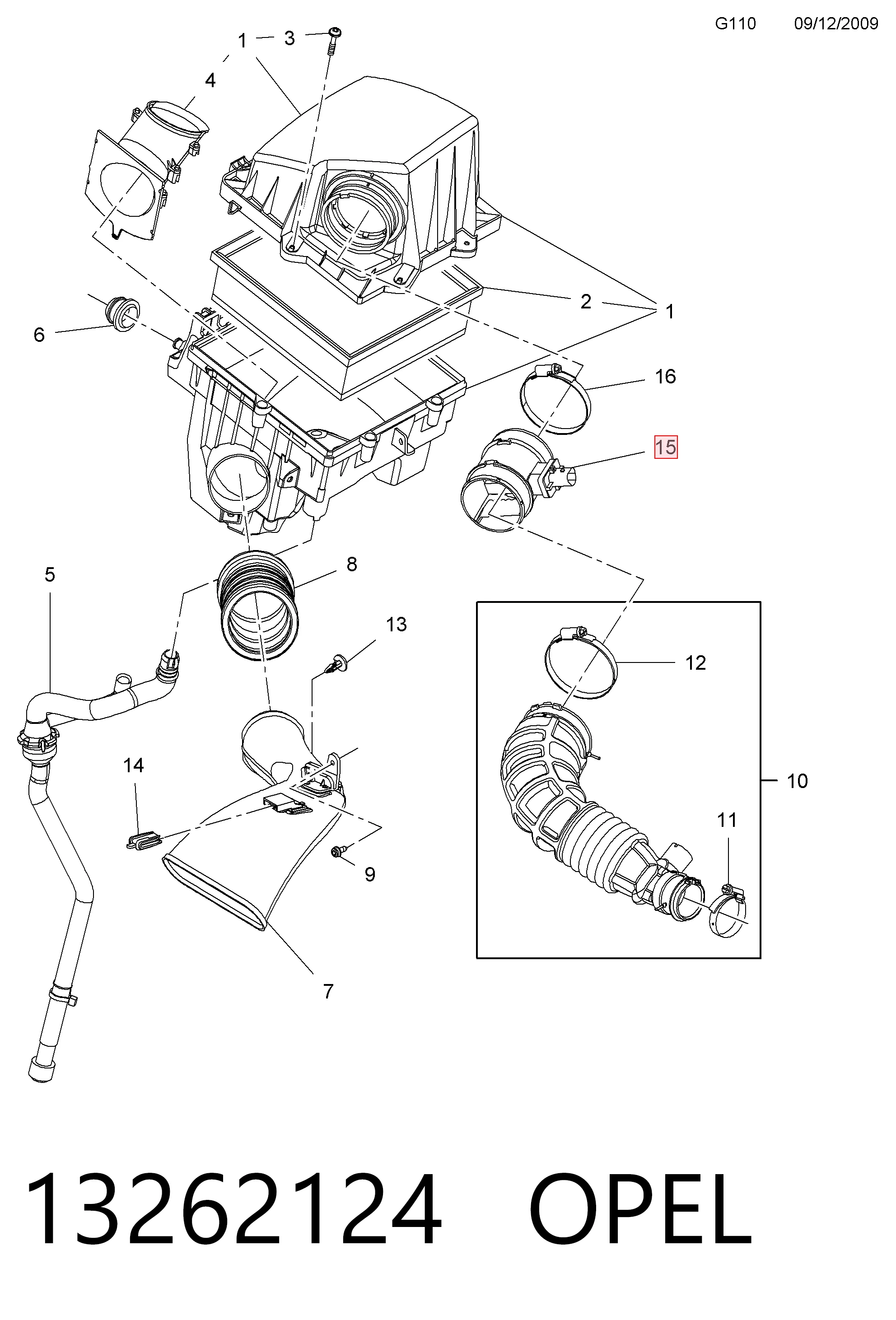13262124 Opel Sensor de flujo de aire