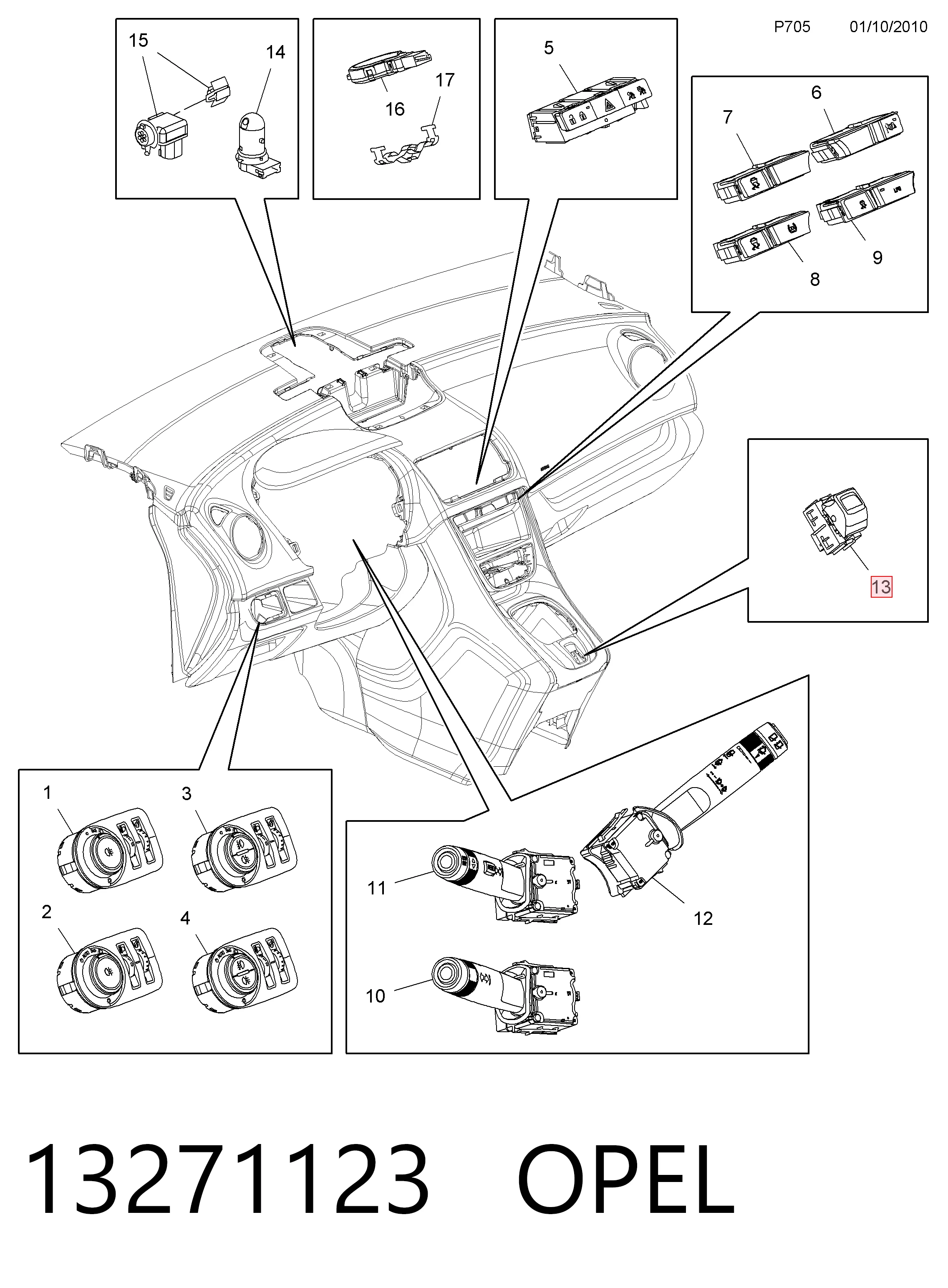 13271123 Opel Interruptor del freno de estacionamiento electromecánico