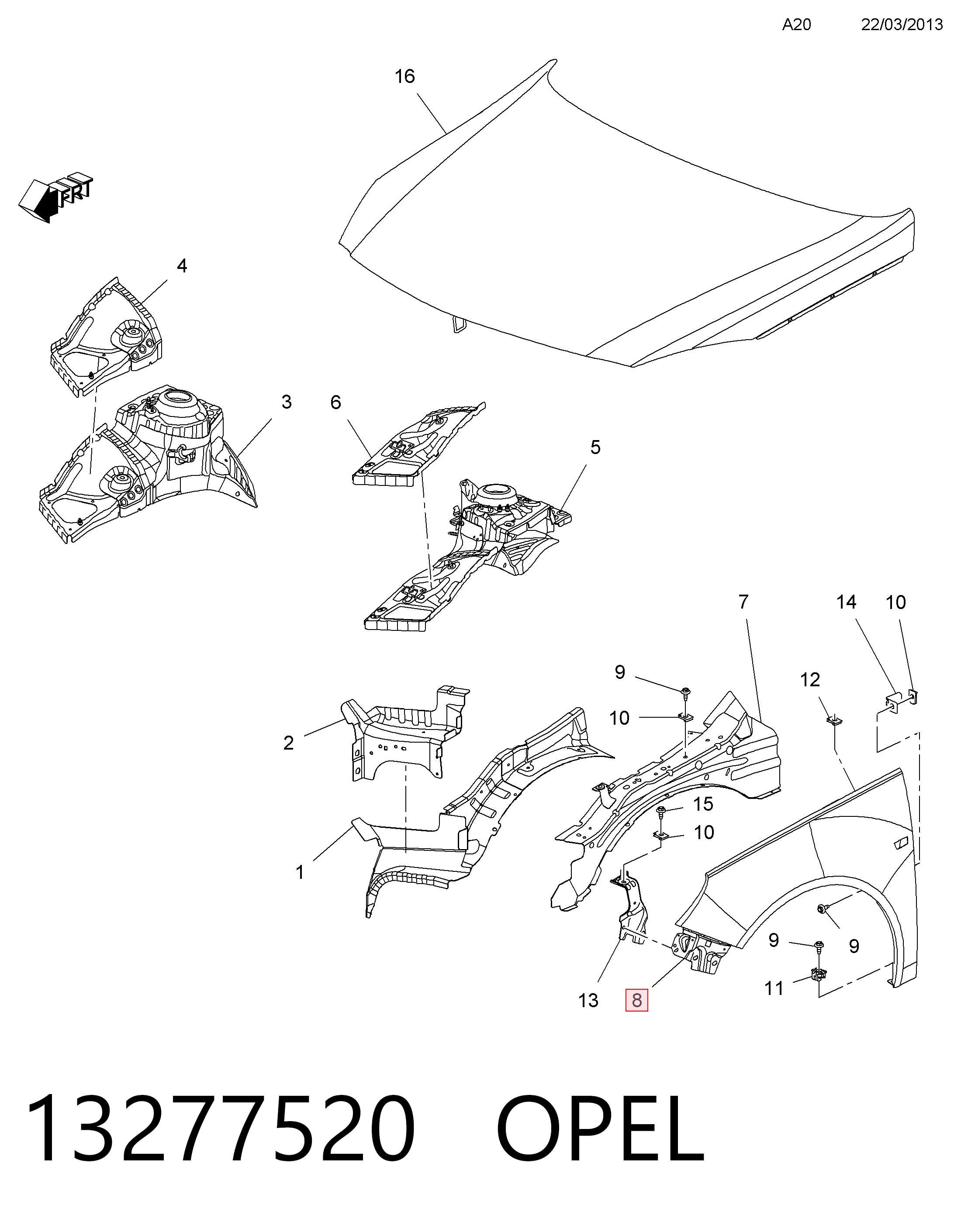 Aleta delantera izquierda para Opel Insignia A G09