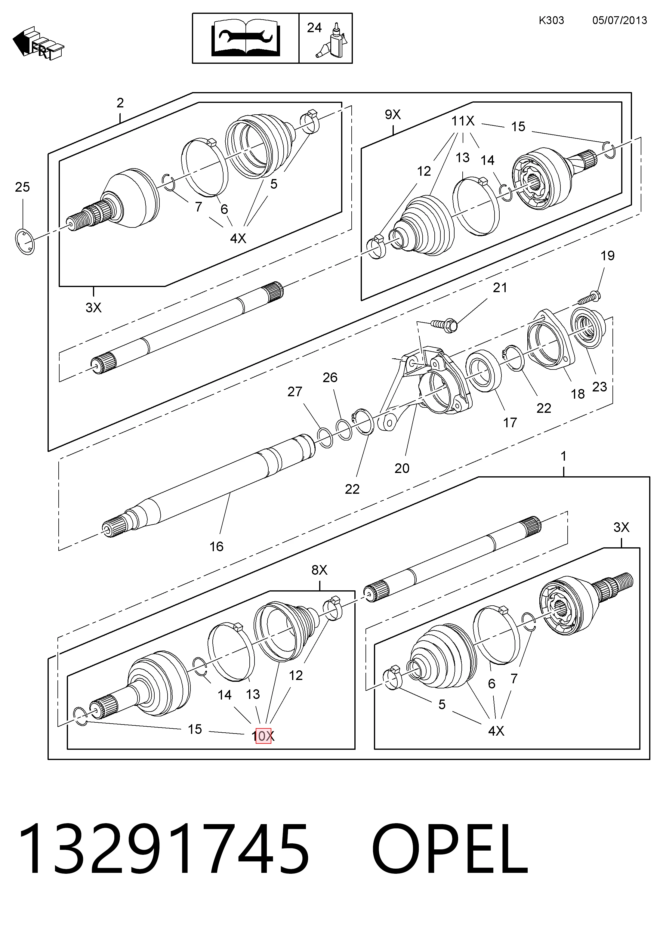 Fuelle, semieje delantero interior para Opel Insignia  (G09)