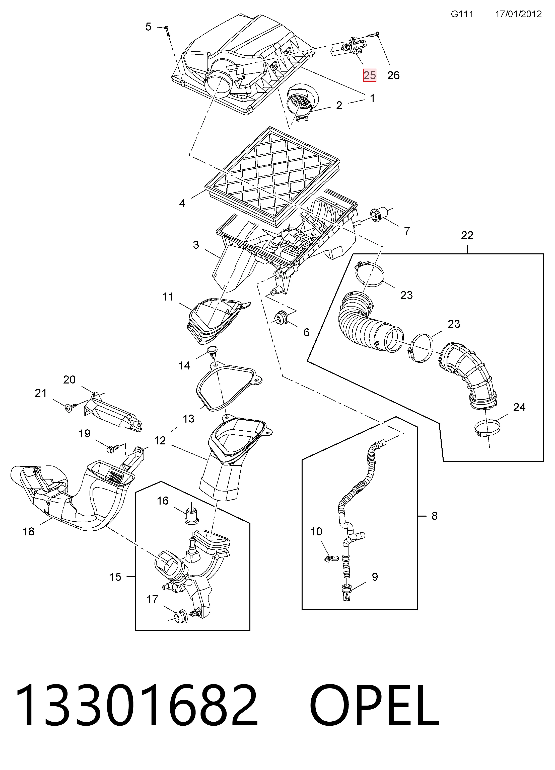 13301682 Opel Sensor de flujo de aire