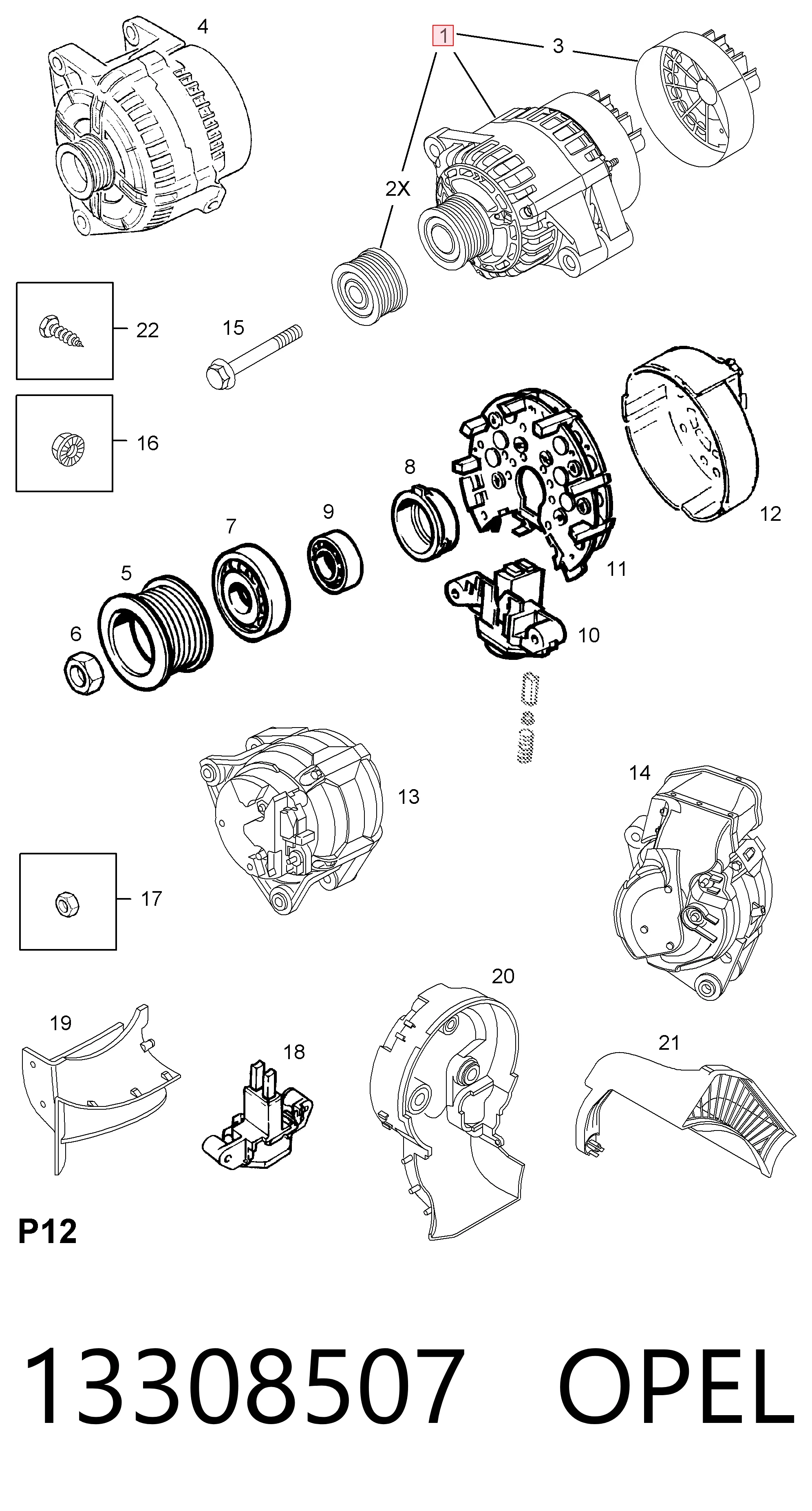 13308507 Opel Alternador de coche