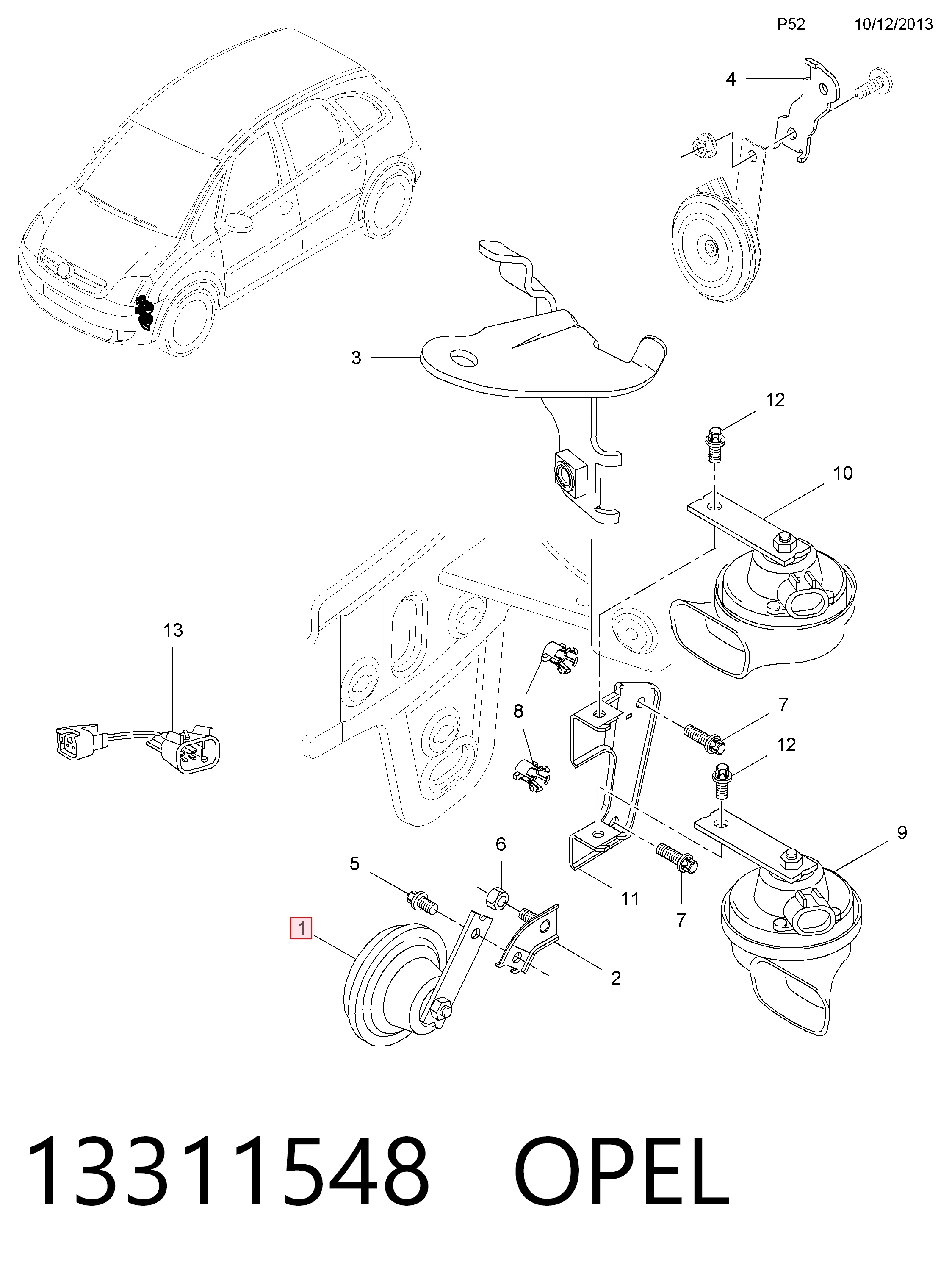 Claxon para Opel Meriva A 