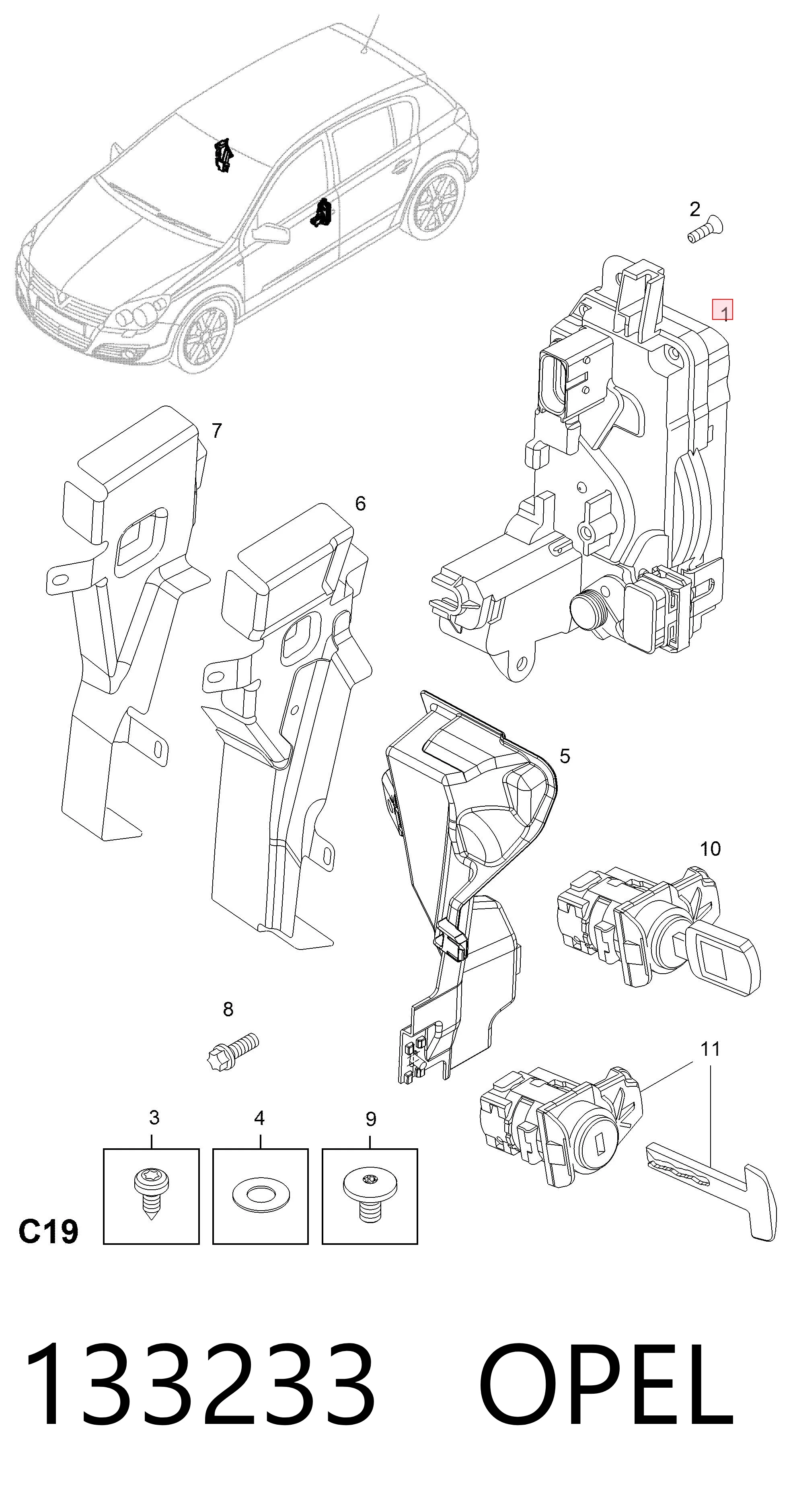 Cerradura de puerta para Opel Astra H L35