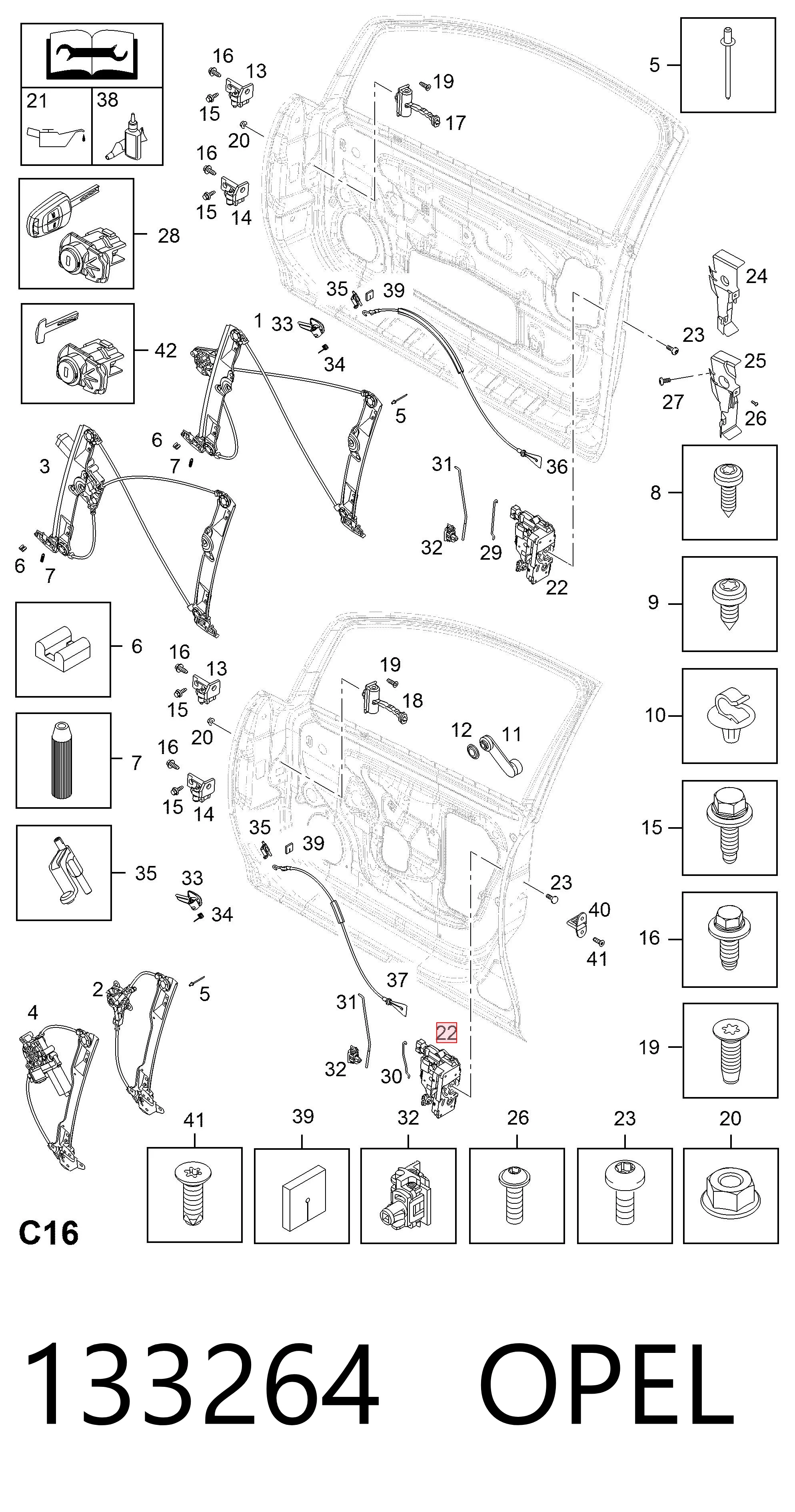133264 Opel Cerradura de puerta delantera derecha