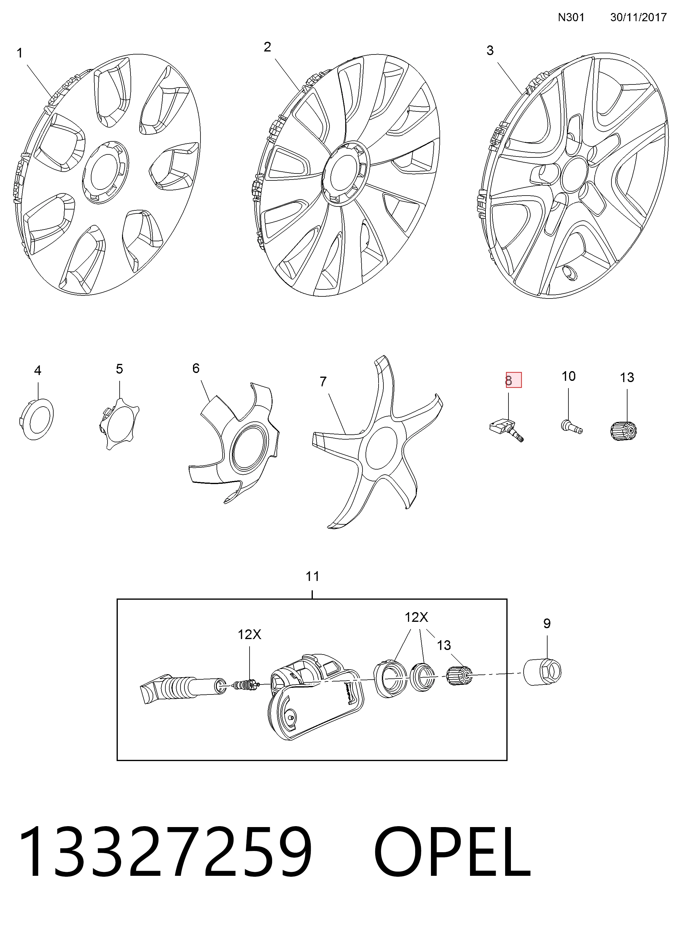  Sensor de presión de neumáticos Opel Zafira 