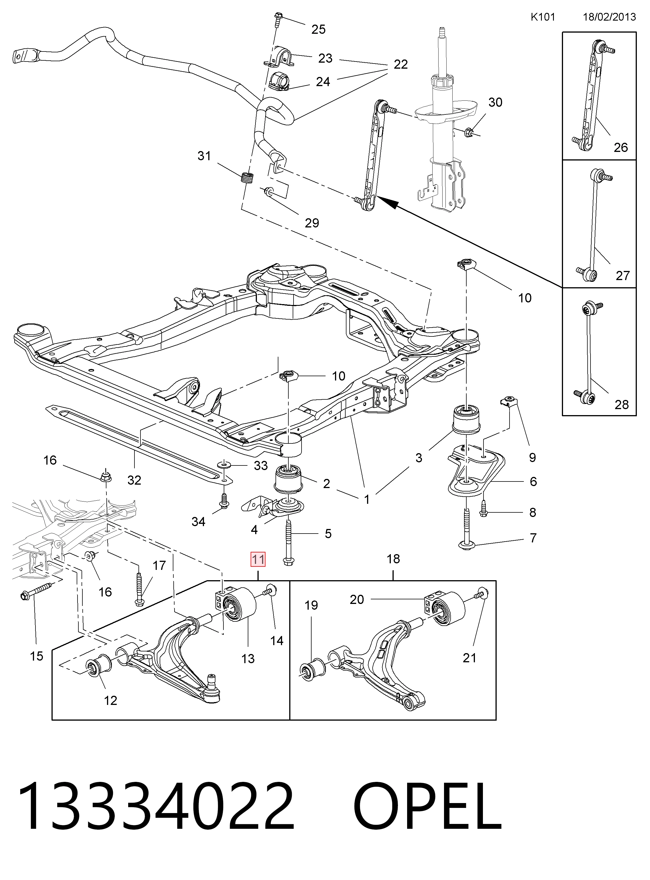 13334022 Opel Brazo inferior izquierdo de la suspensión delantera