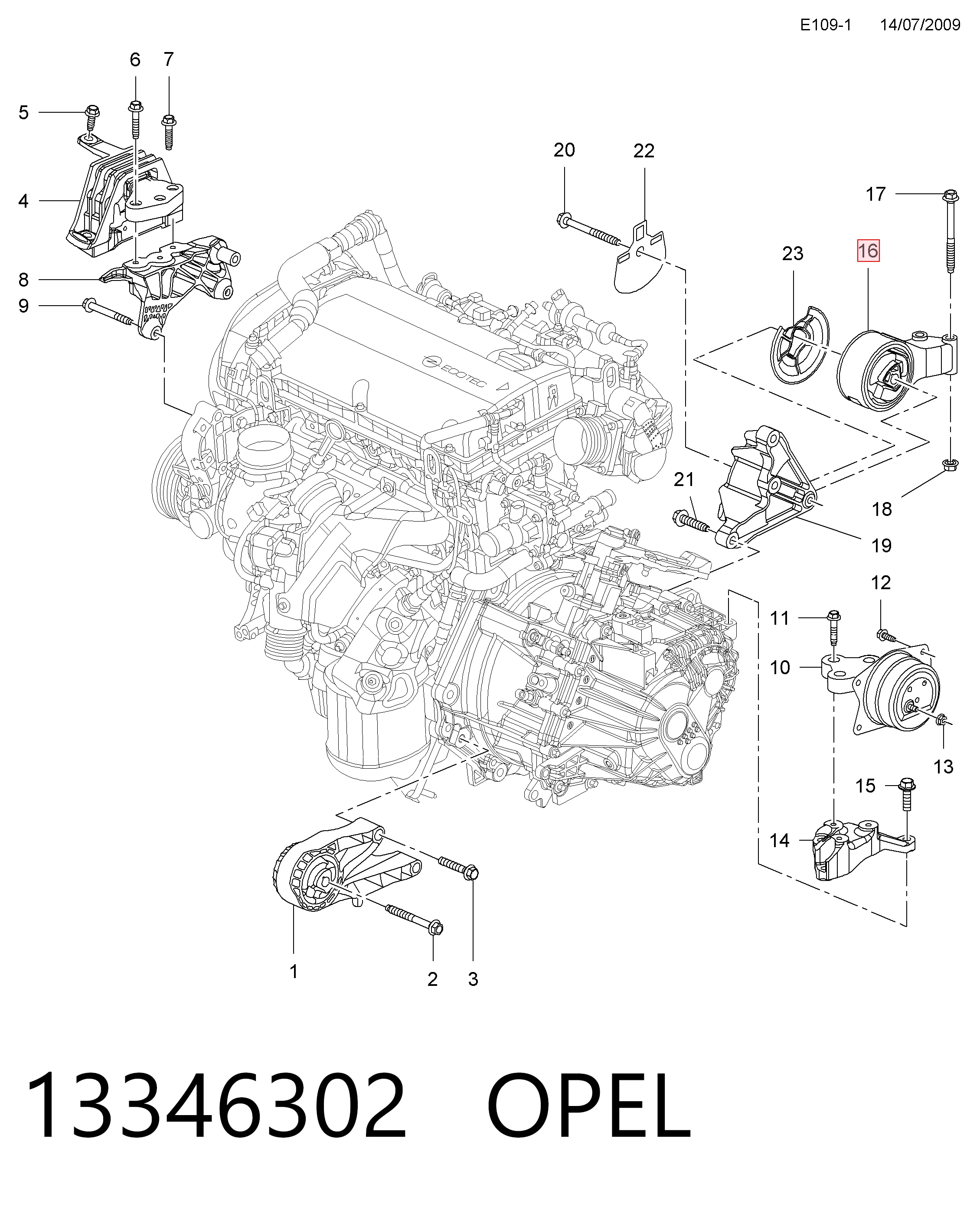 Taco de motor trasero para Opel Insignia  (G09)