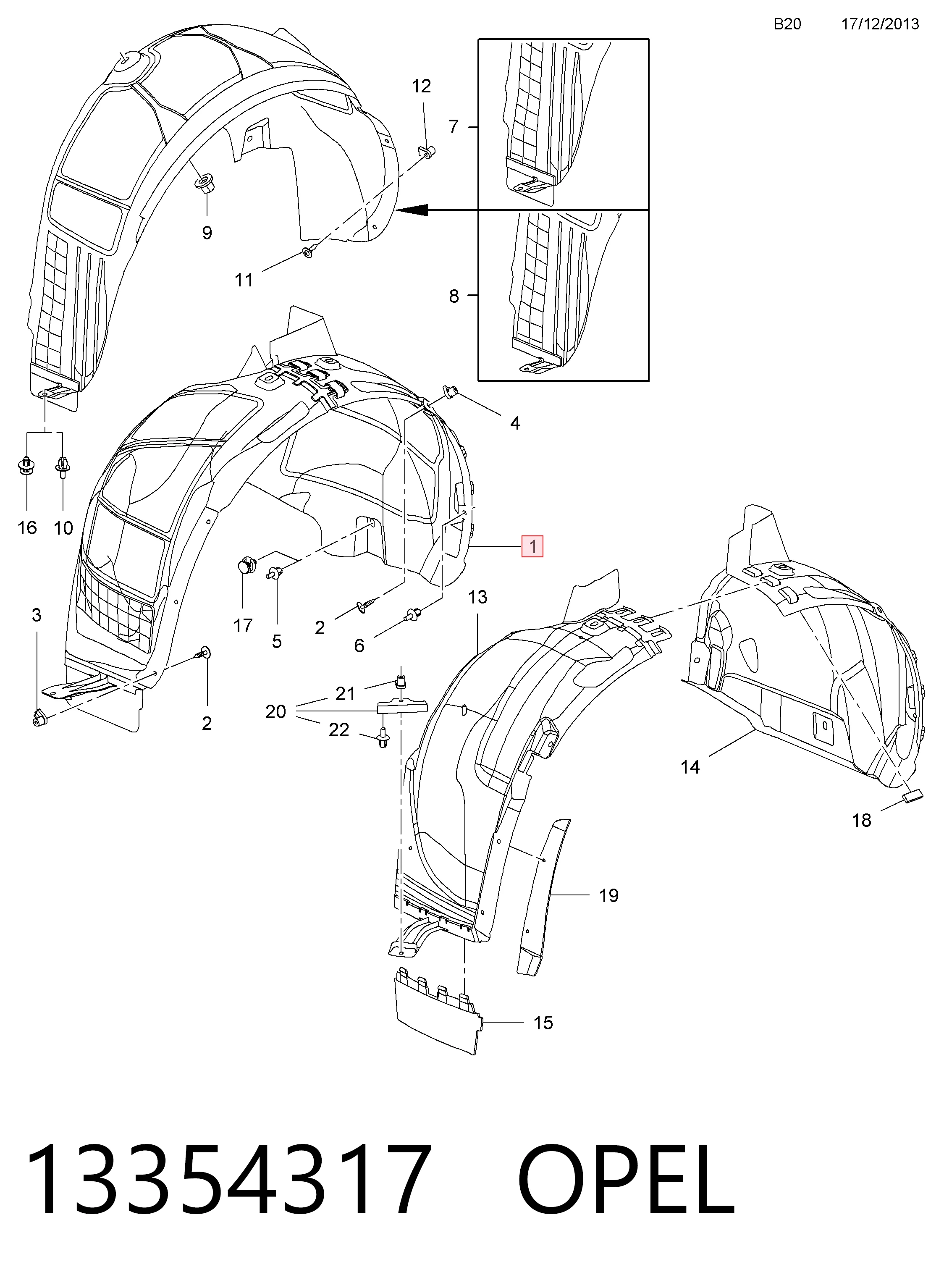 Guardabarros interior derecho, aleta delantera General Motors 13354317 precio, desde 36,70 EUR