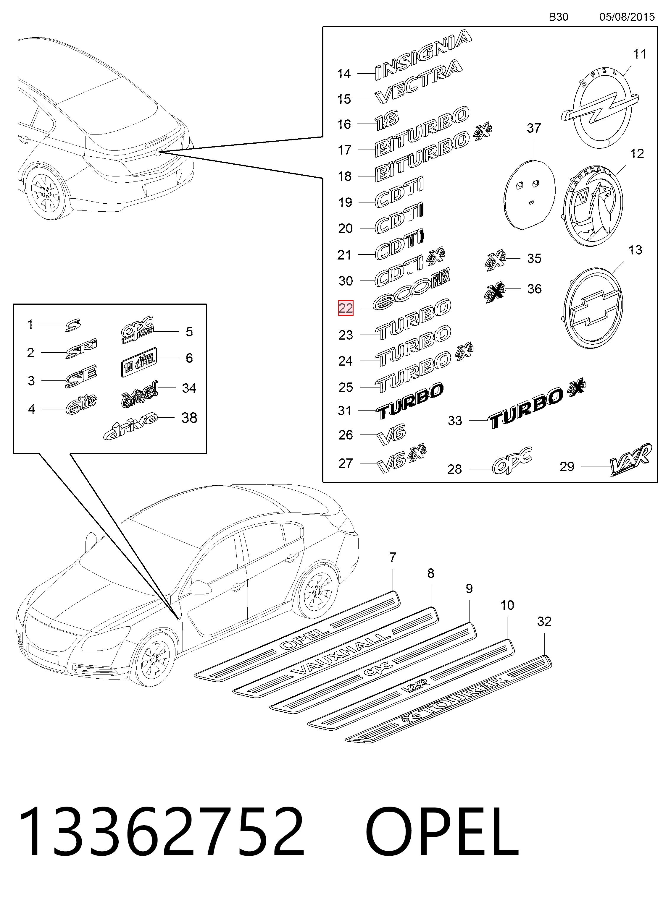 Comprar Emblema de tapa de maletero Opel Zafira P12 a bajo precio