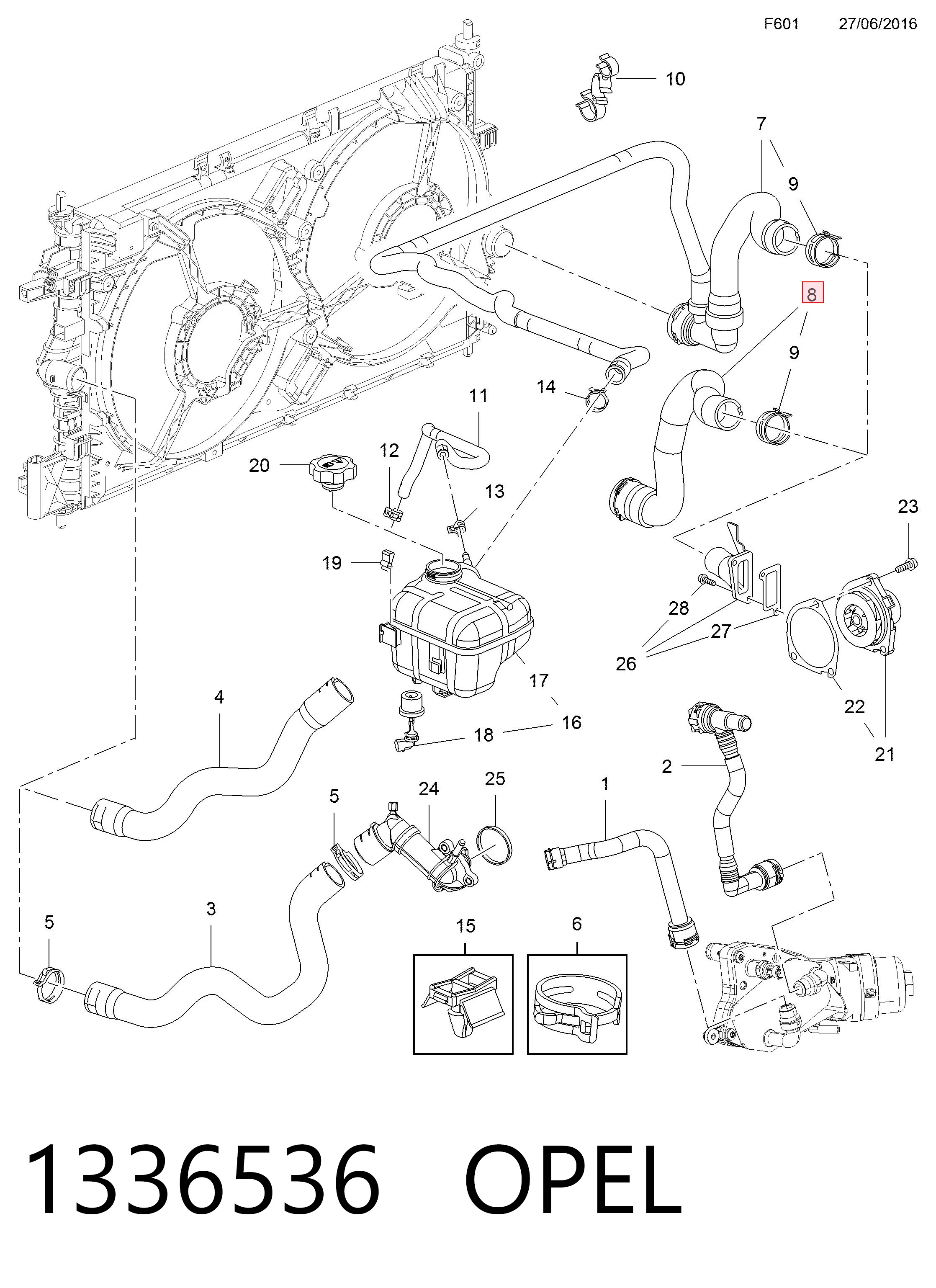Manguera inferior del radiador 1336536 OPEL