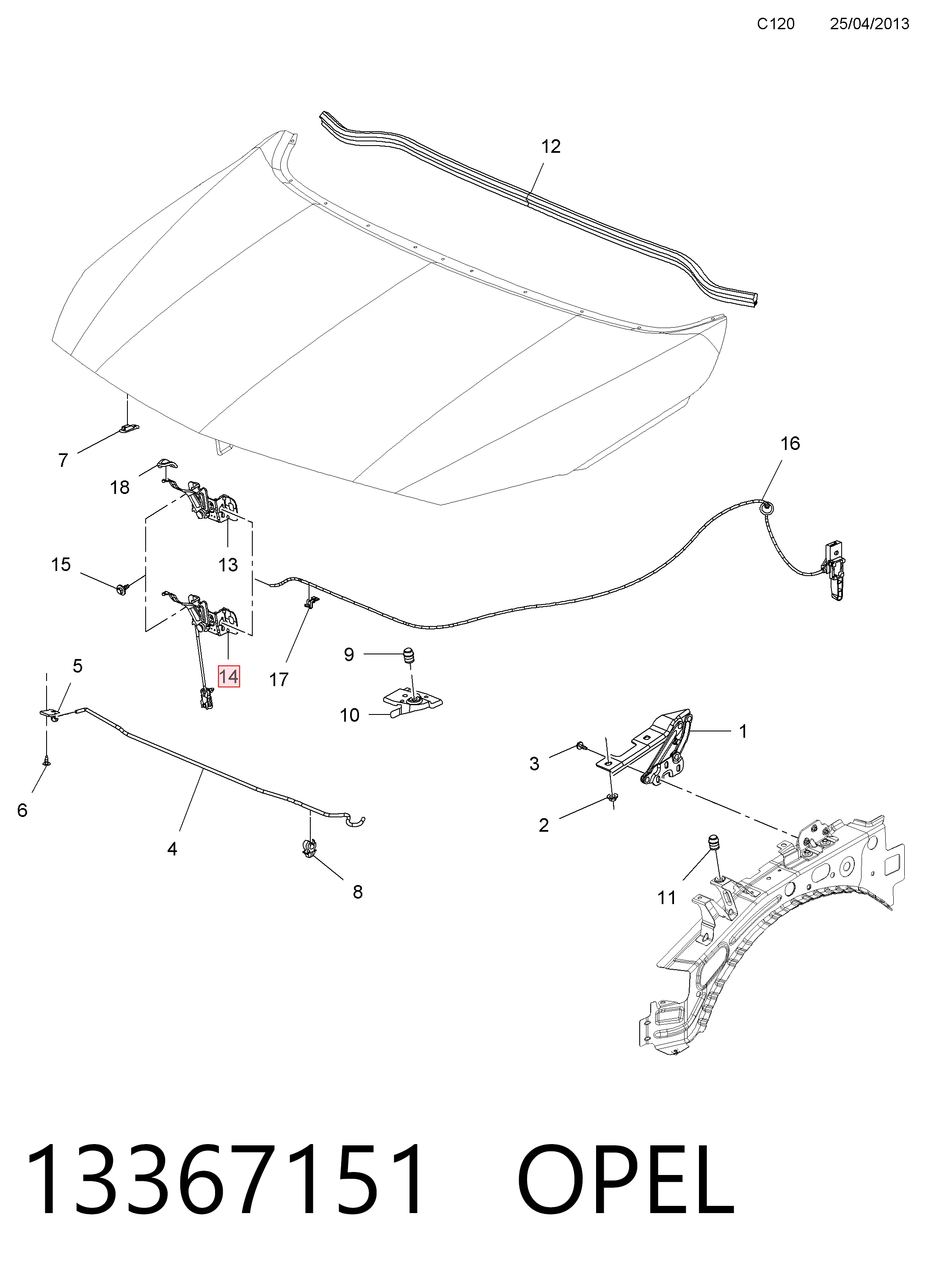 Cerradura de capó Opel Astra J hatchback (2009 - 2016) precio, desde 39,20 EUR