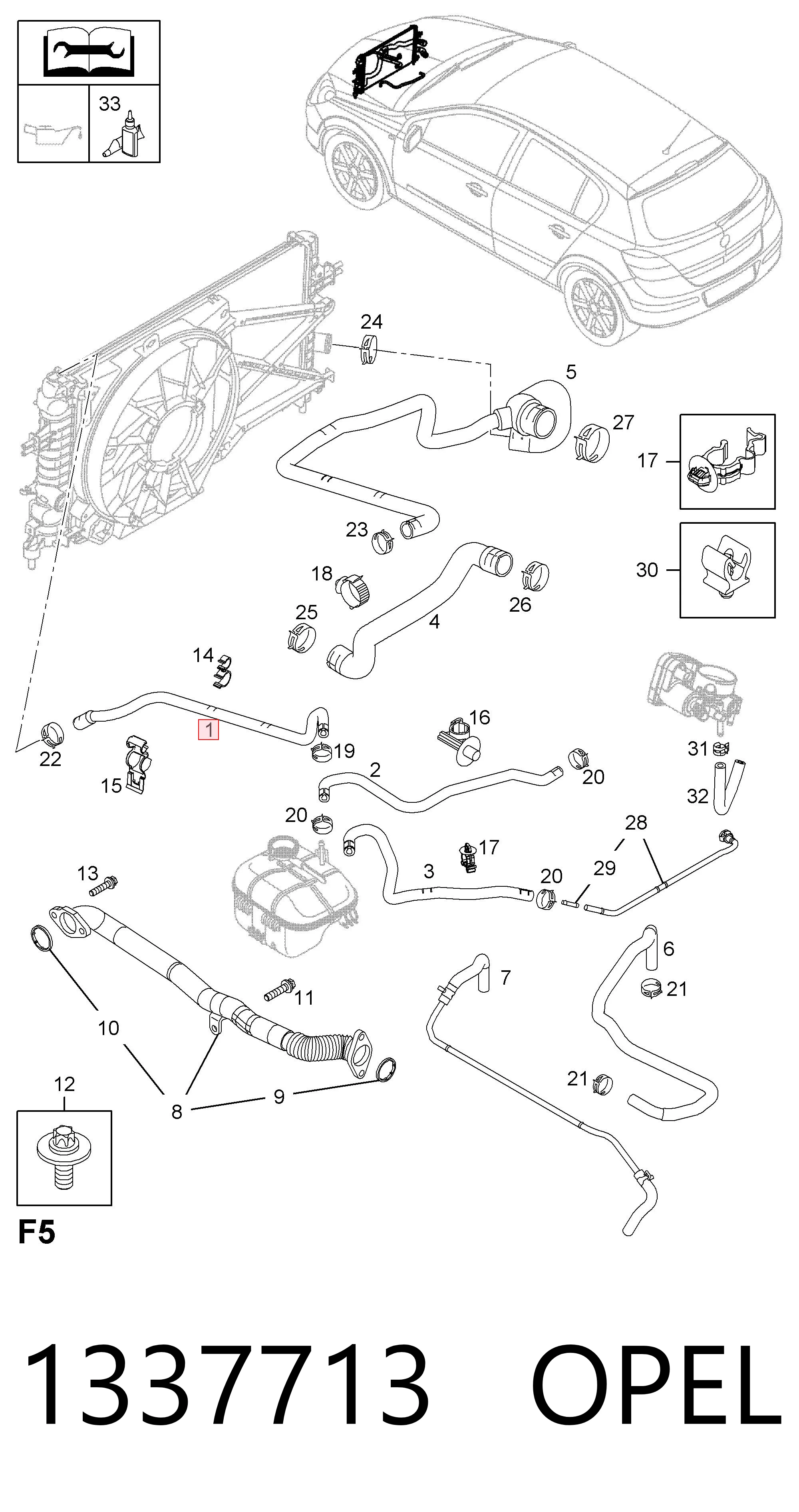 Manguera superior del radiador 1337713 OPEL