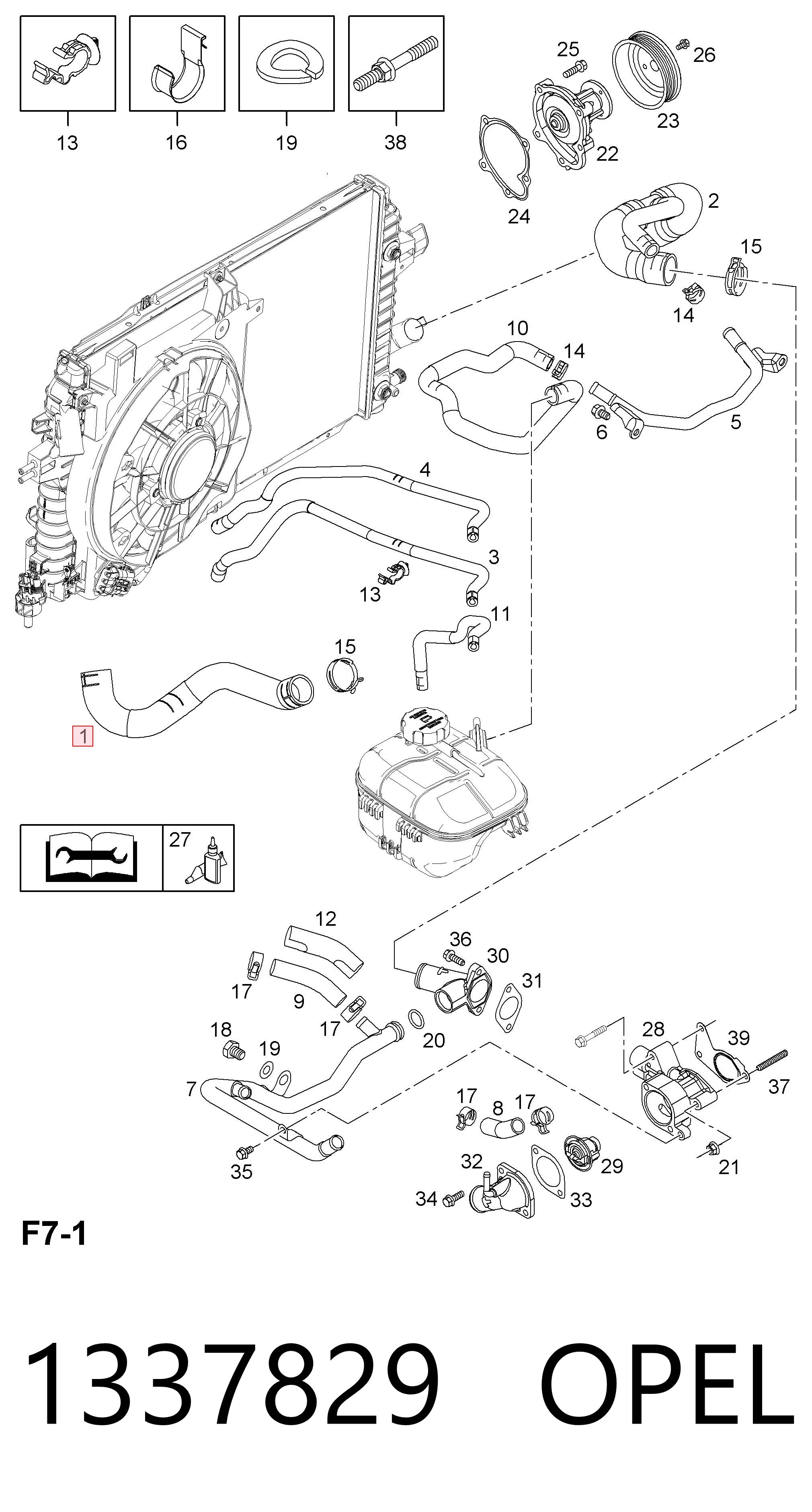 Manguera superior del radiador 1337829 OPEL