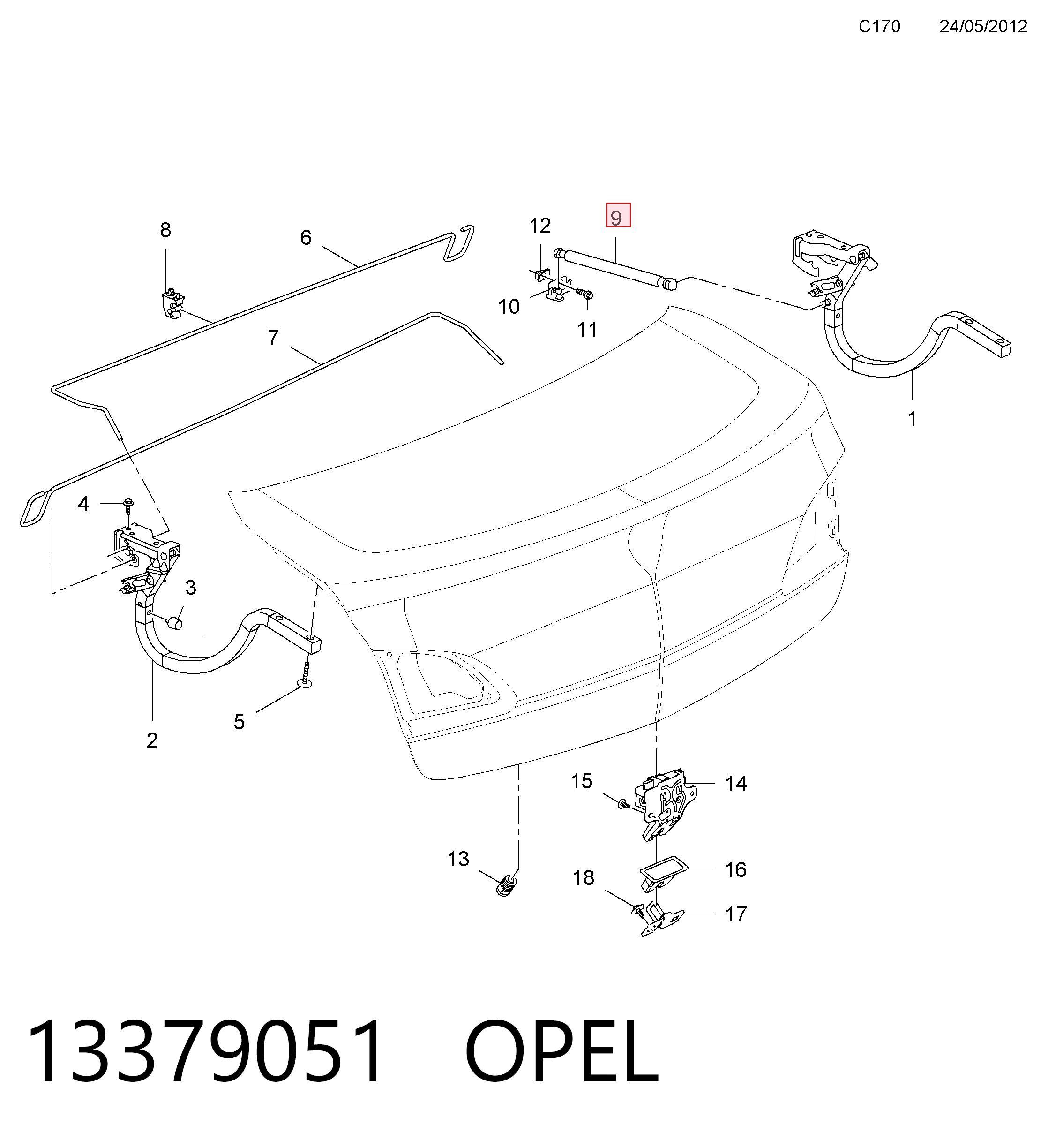  Amortiguador maletero Opel Astra 