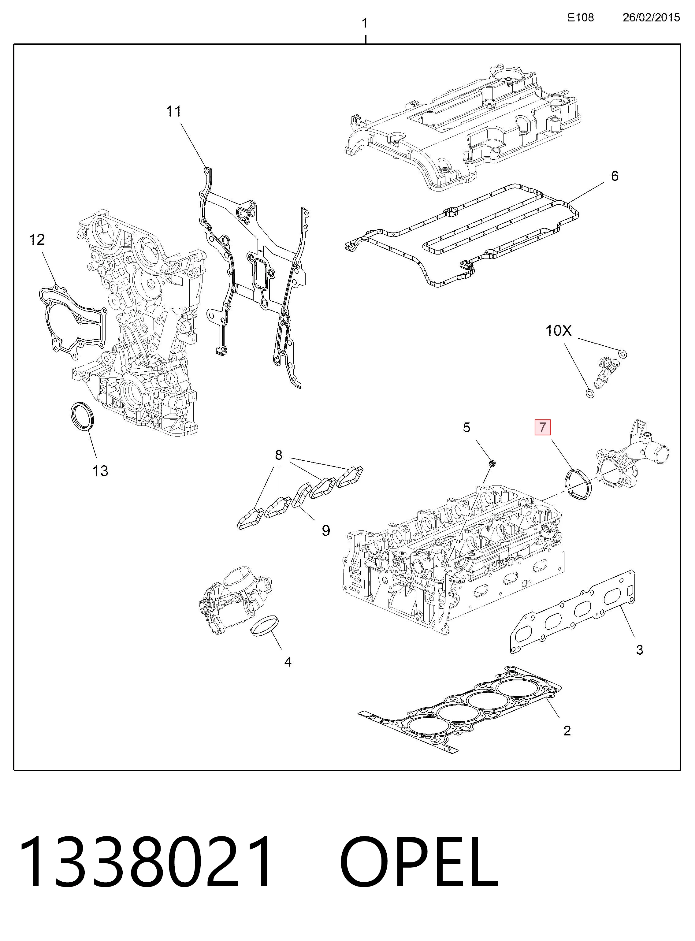 1338021 Opel Junta de brida del sistema de refrigeración