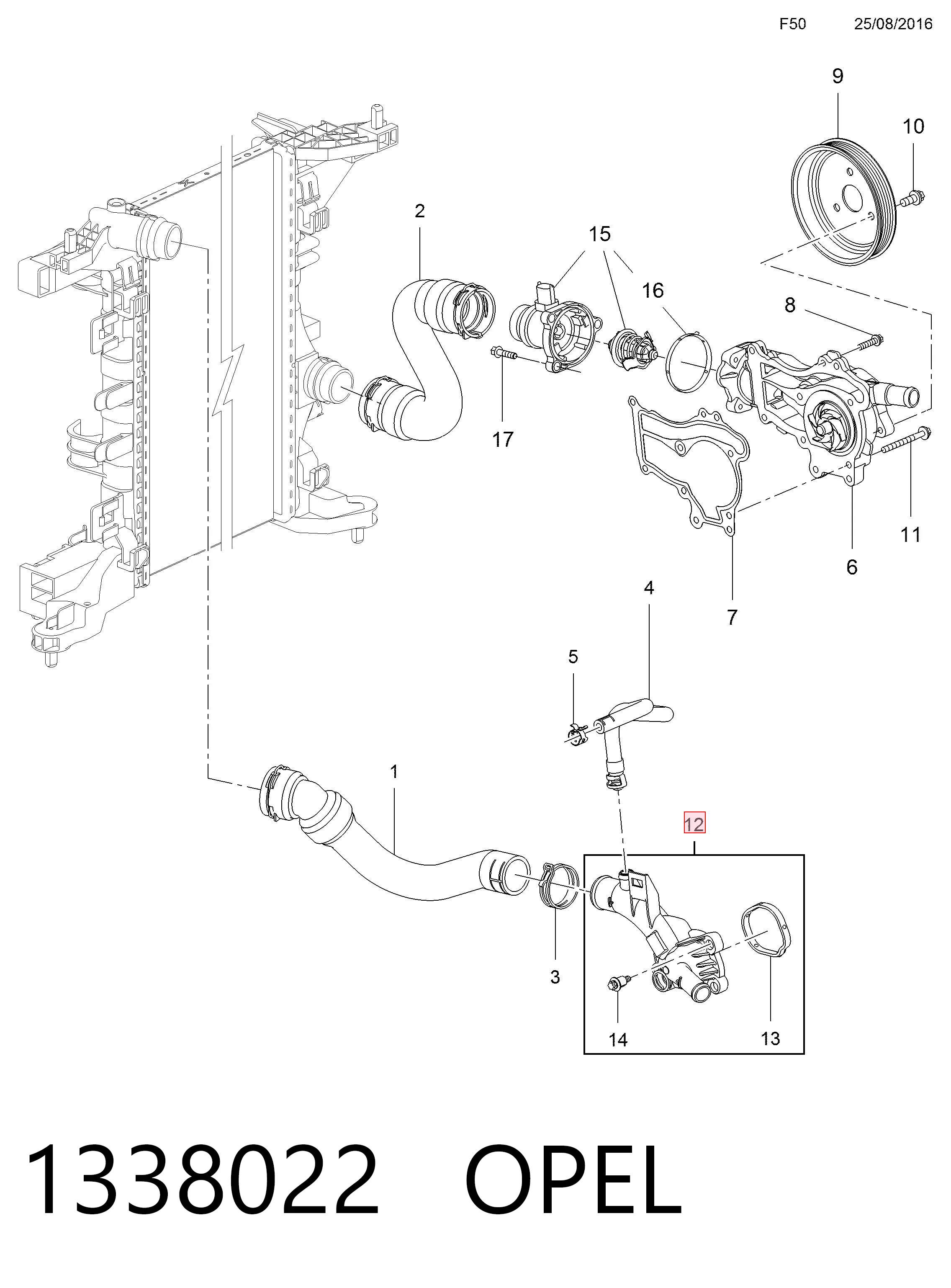 1338022 Opel Caja del termostato