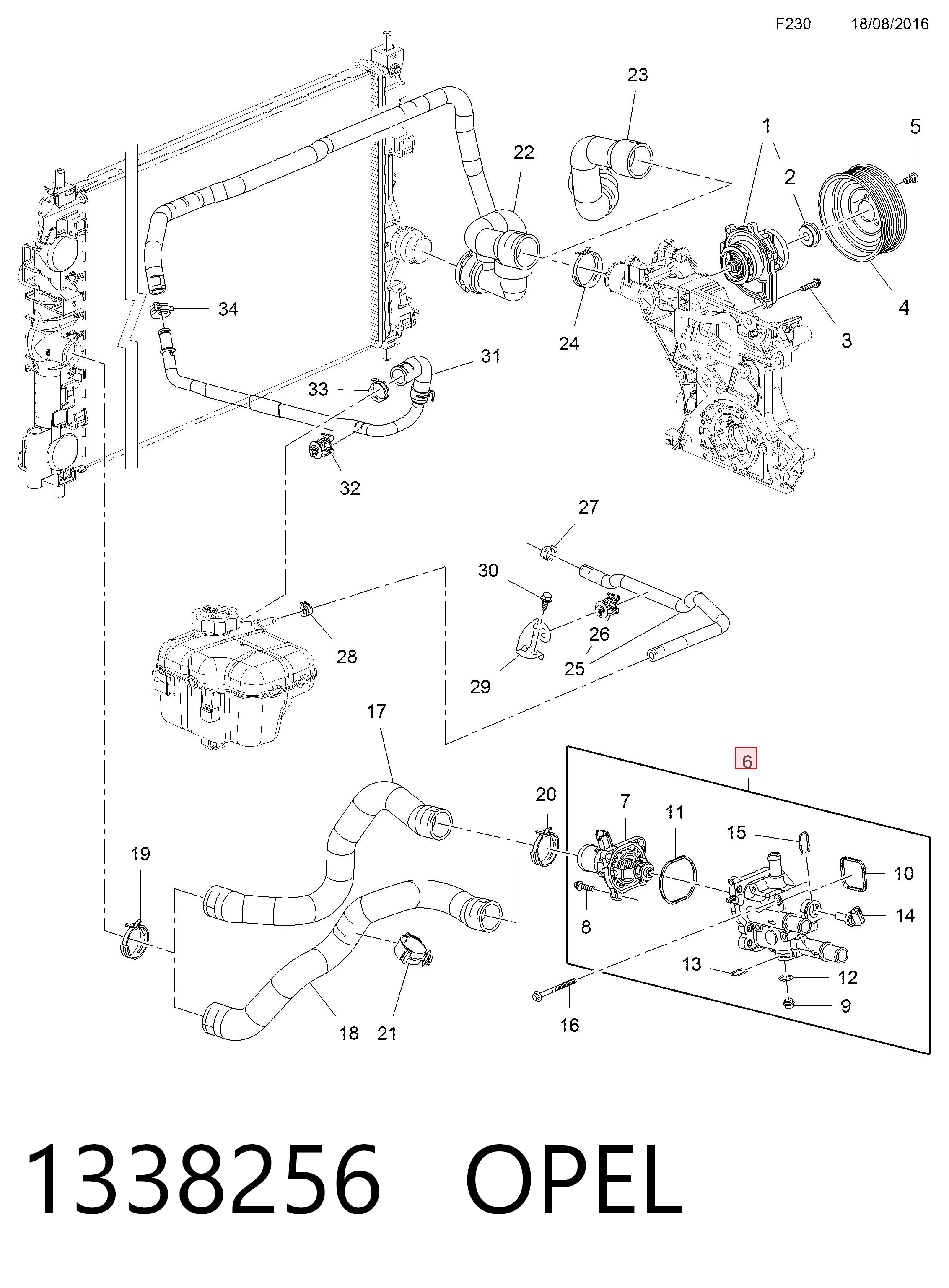 1338256 Opel Caja del termostato