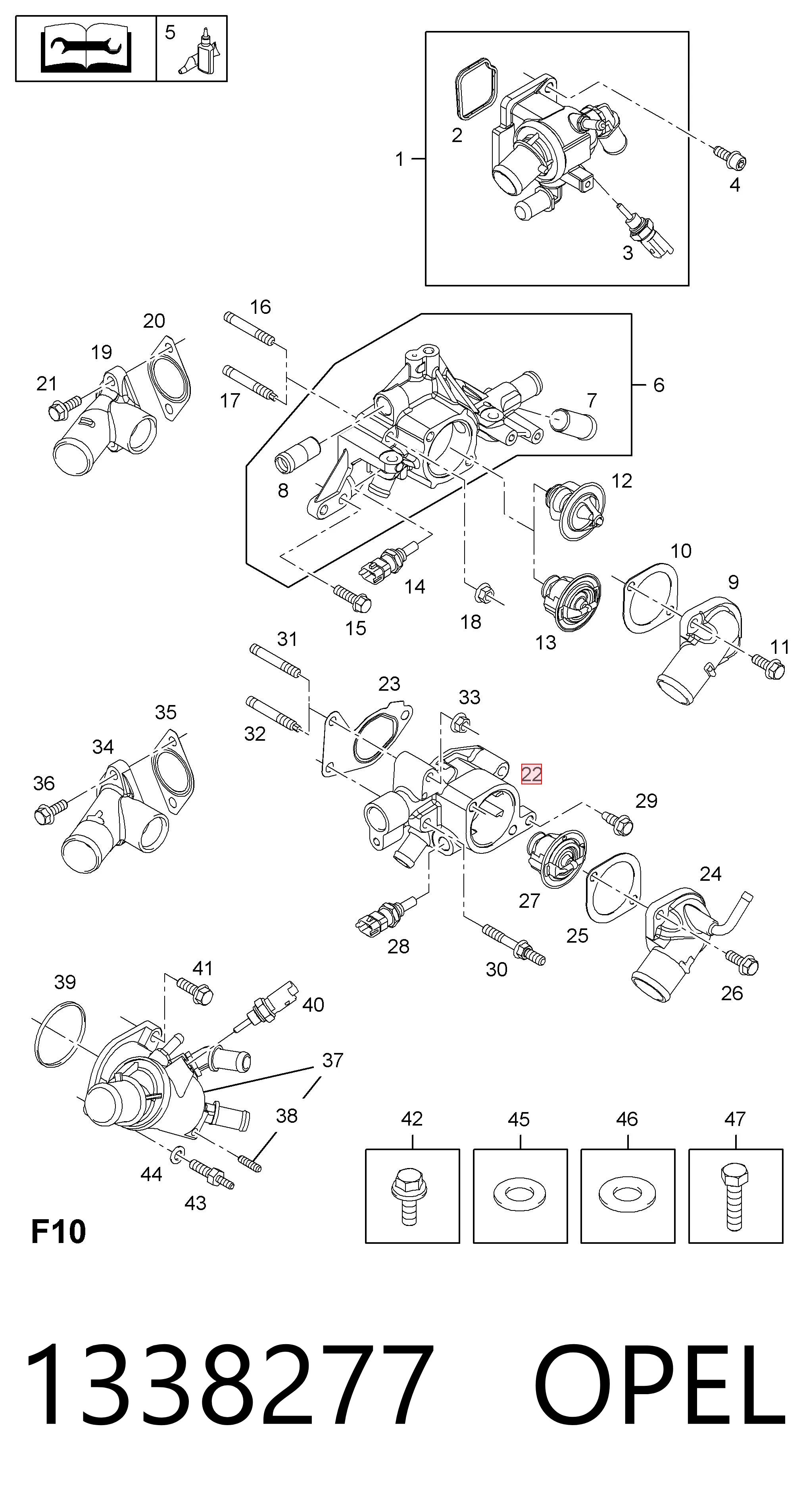 Carcasa del termostato 1338277 OPEL