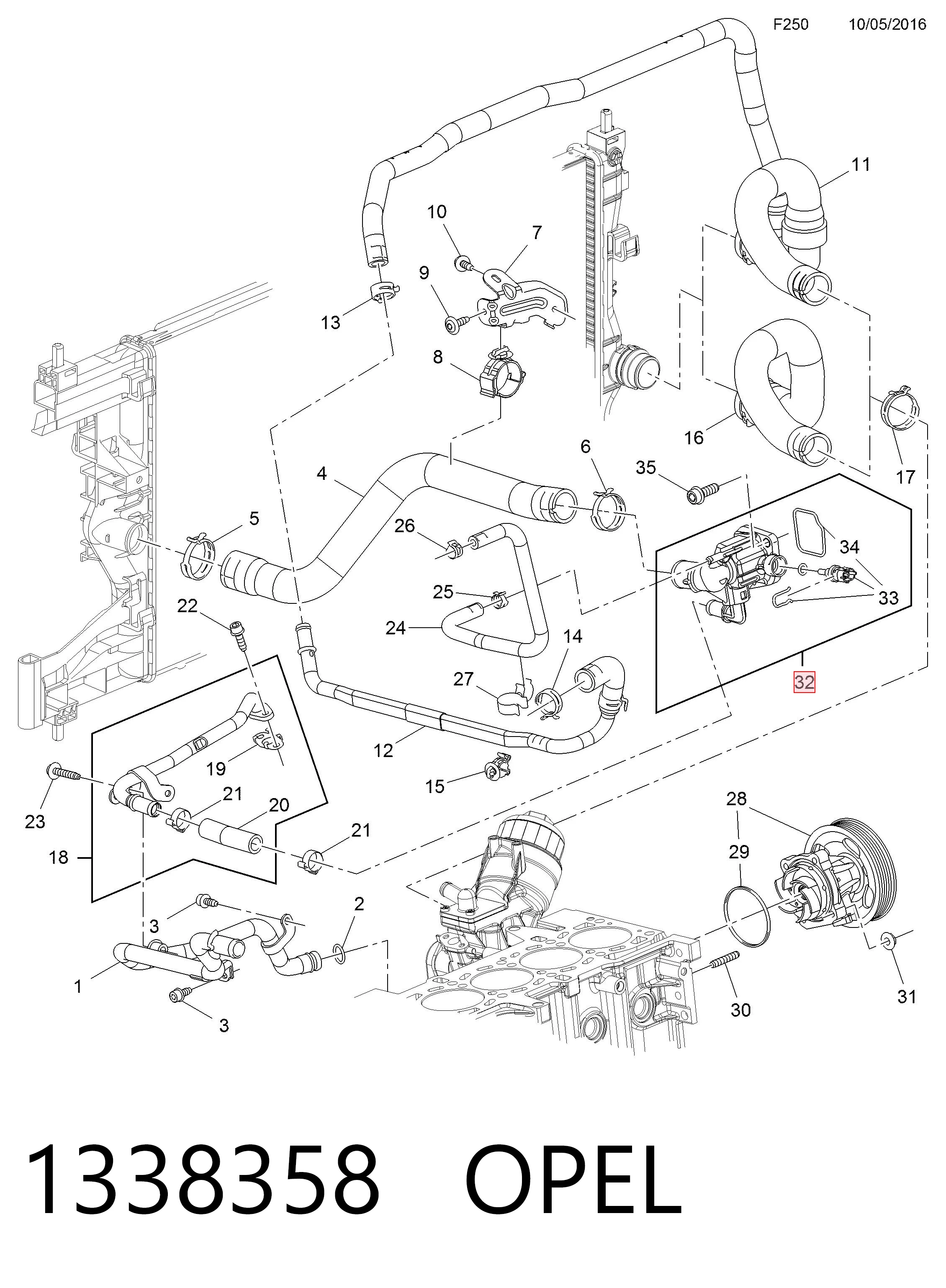 Carcasa del termostato 1338358 OPEL