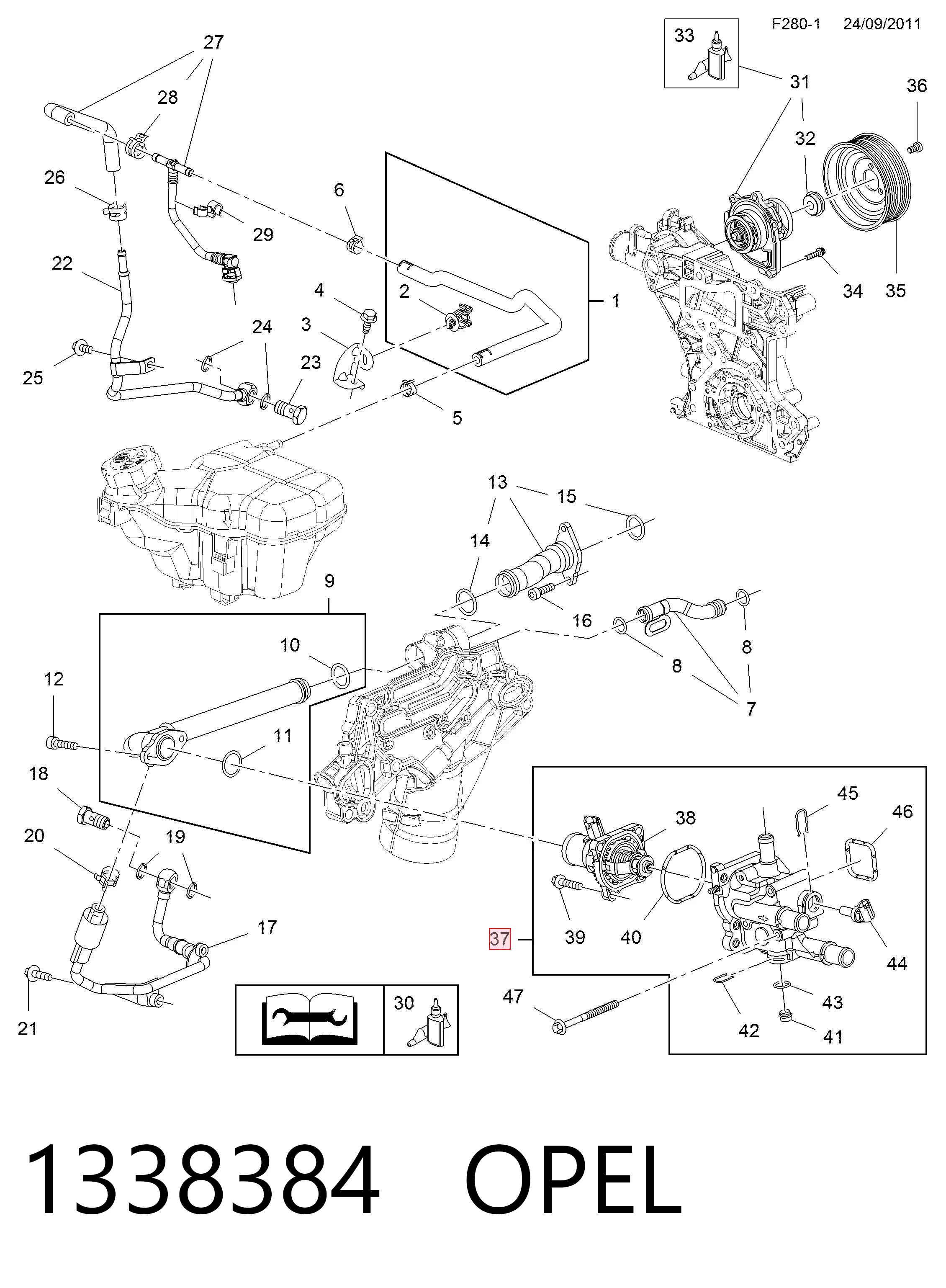 1338384 Opel Caja del termostato