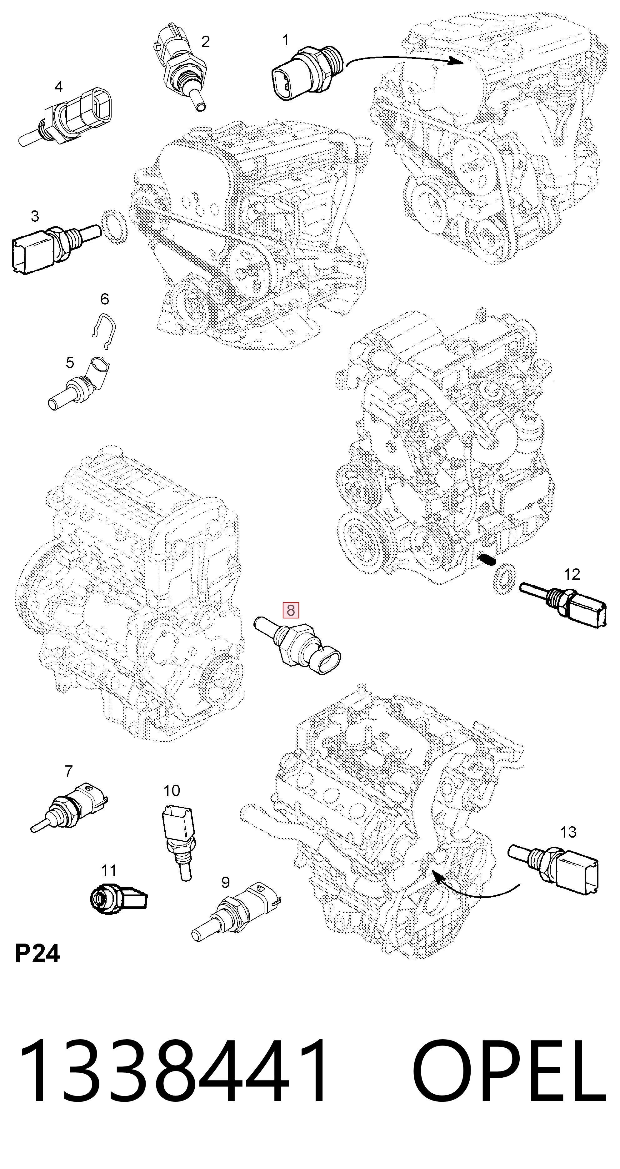 1338441 Opel Sensor temperatura refrigerante