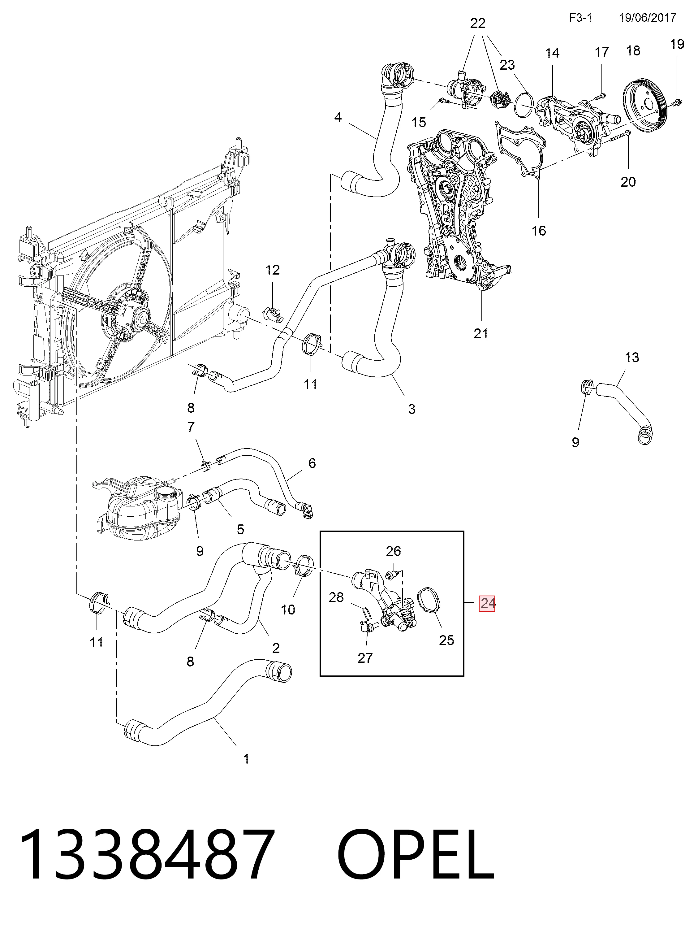 1338487 Opel Caja del termostato