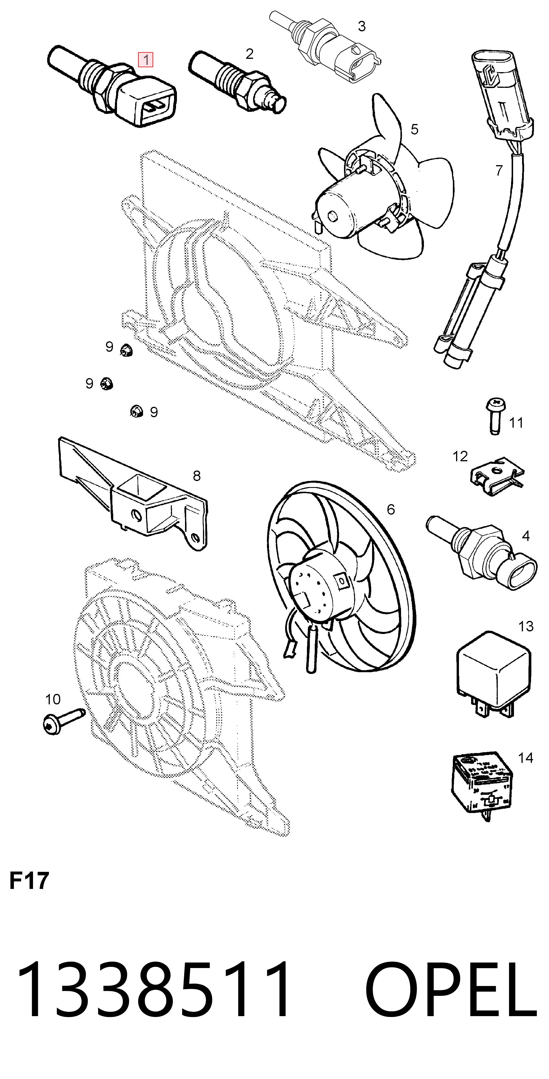 Sensor de temperatura del líquido refrigerante 1338511 OPEL