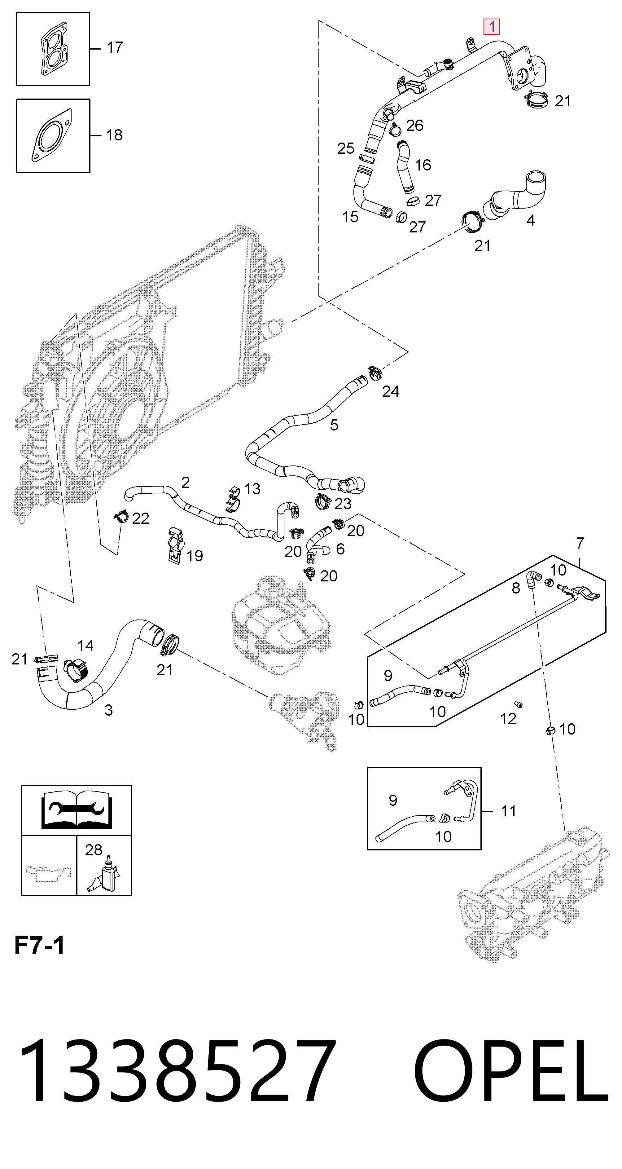 1338527 Opel Manguera de refrigeración