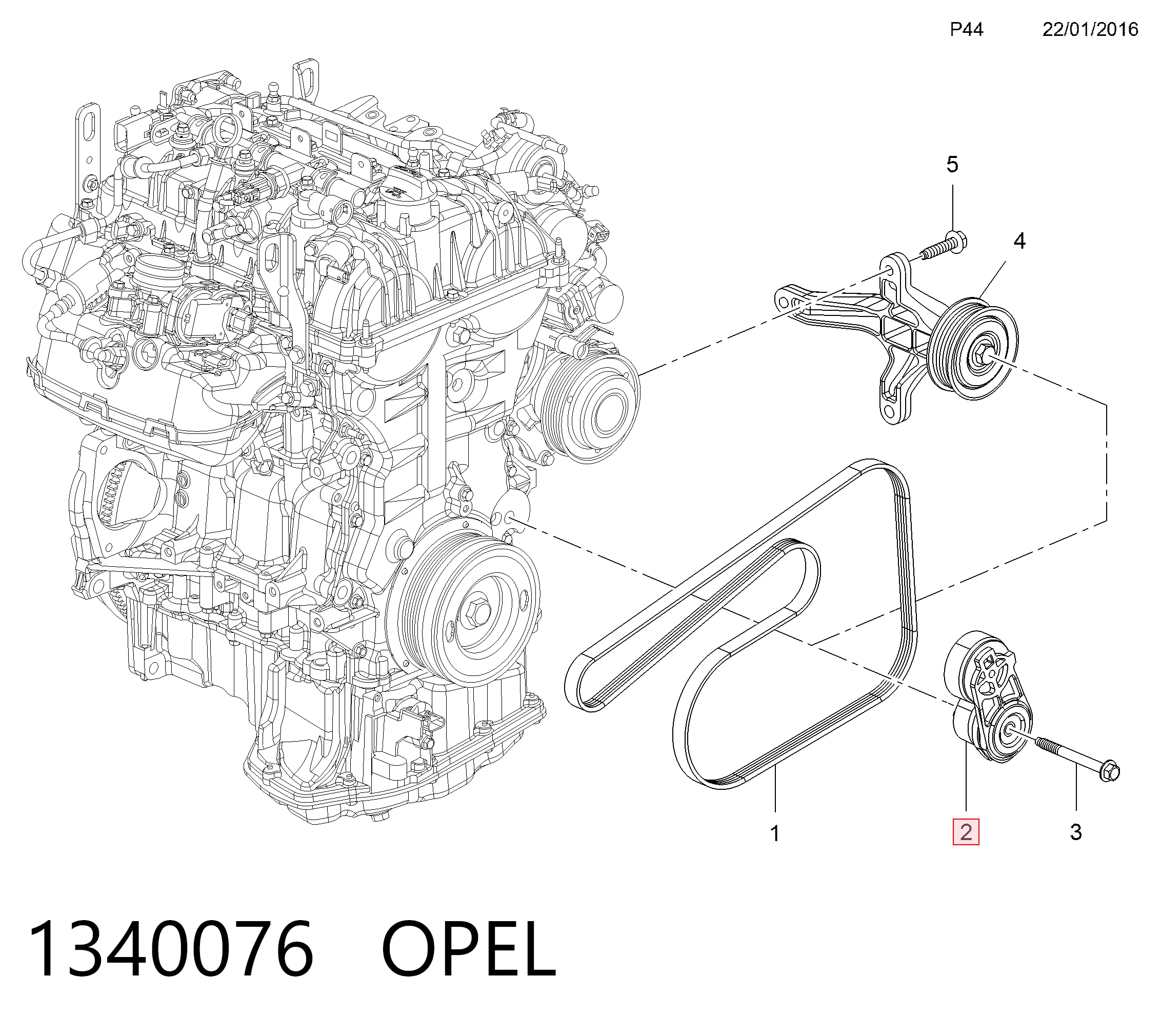 1340076 Opel Tensor de correa de alternador