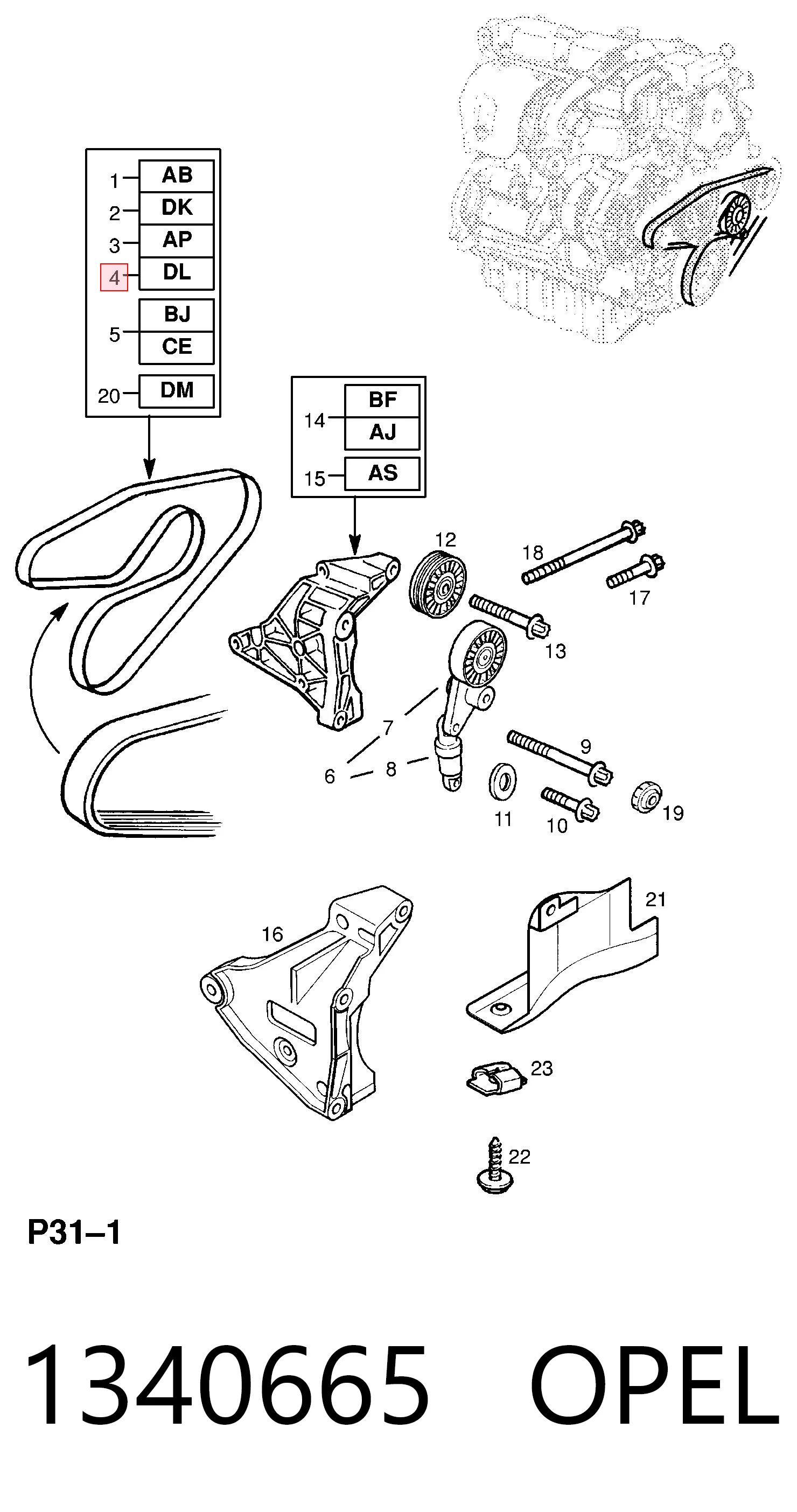 Correa de accesorios 1340665 OPEL