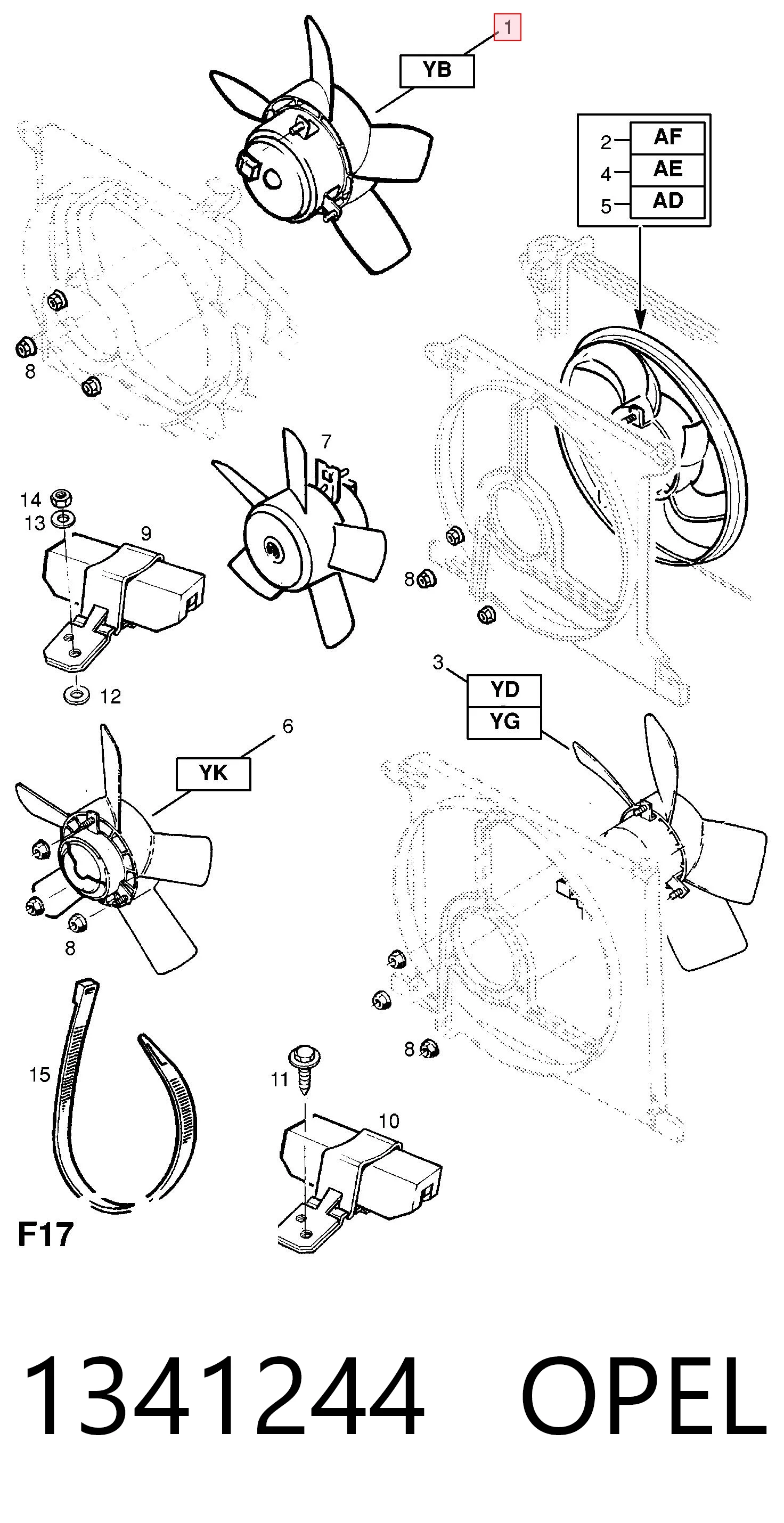 Ventilador eléctrico de refrigeración completo (motor y hélice) 1341244 OPEL