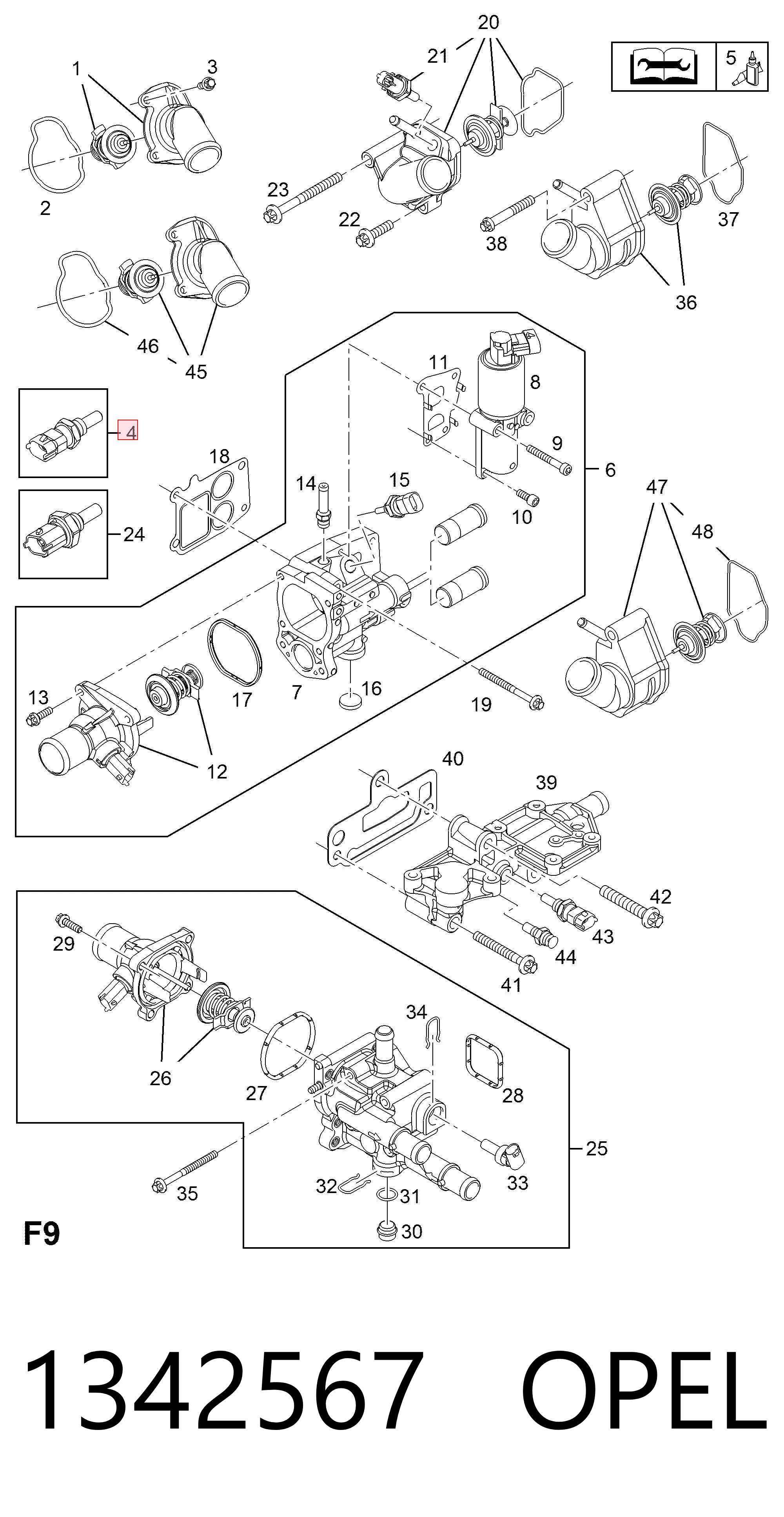 1342567 Opel Sensor temperatura refrigerante