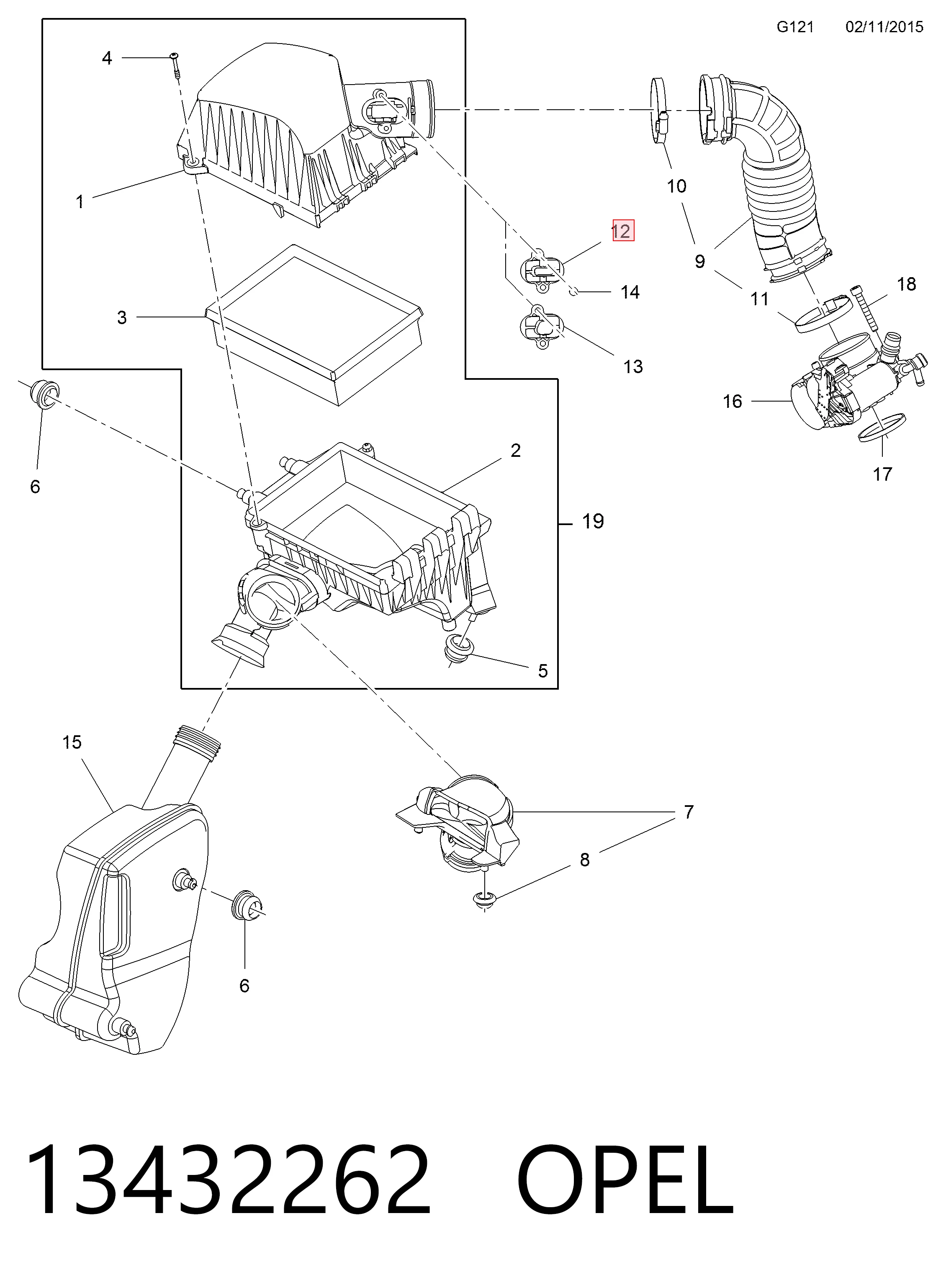 13432262 Opel Sensor de flujo de aire