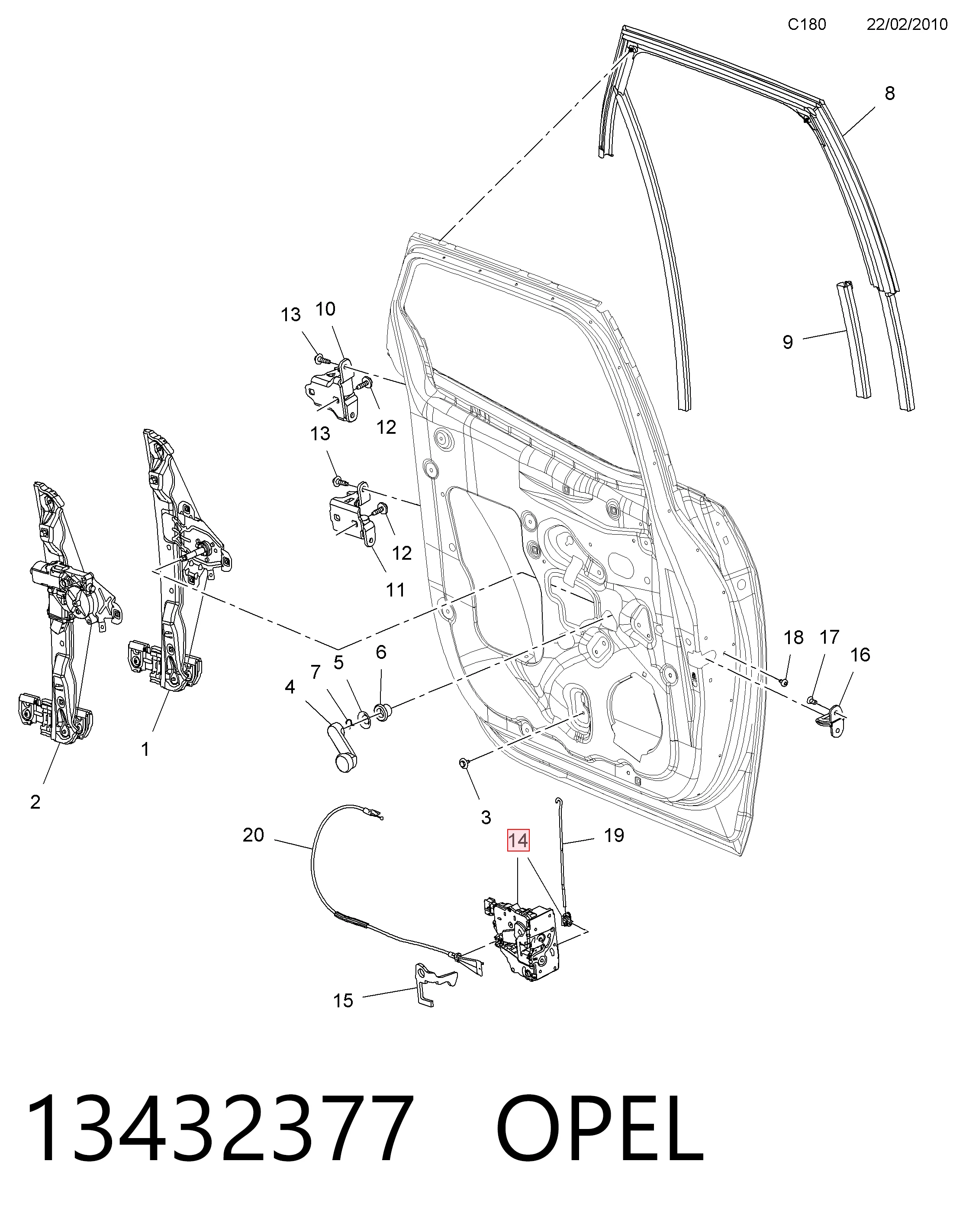 13432377 Opel Cerradura de la puerta trasera derecha