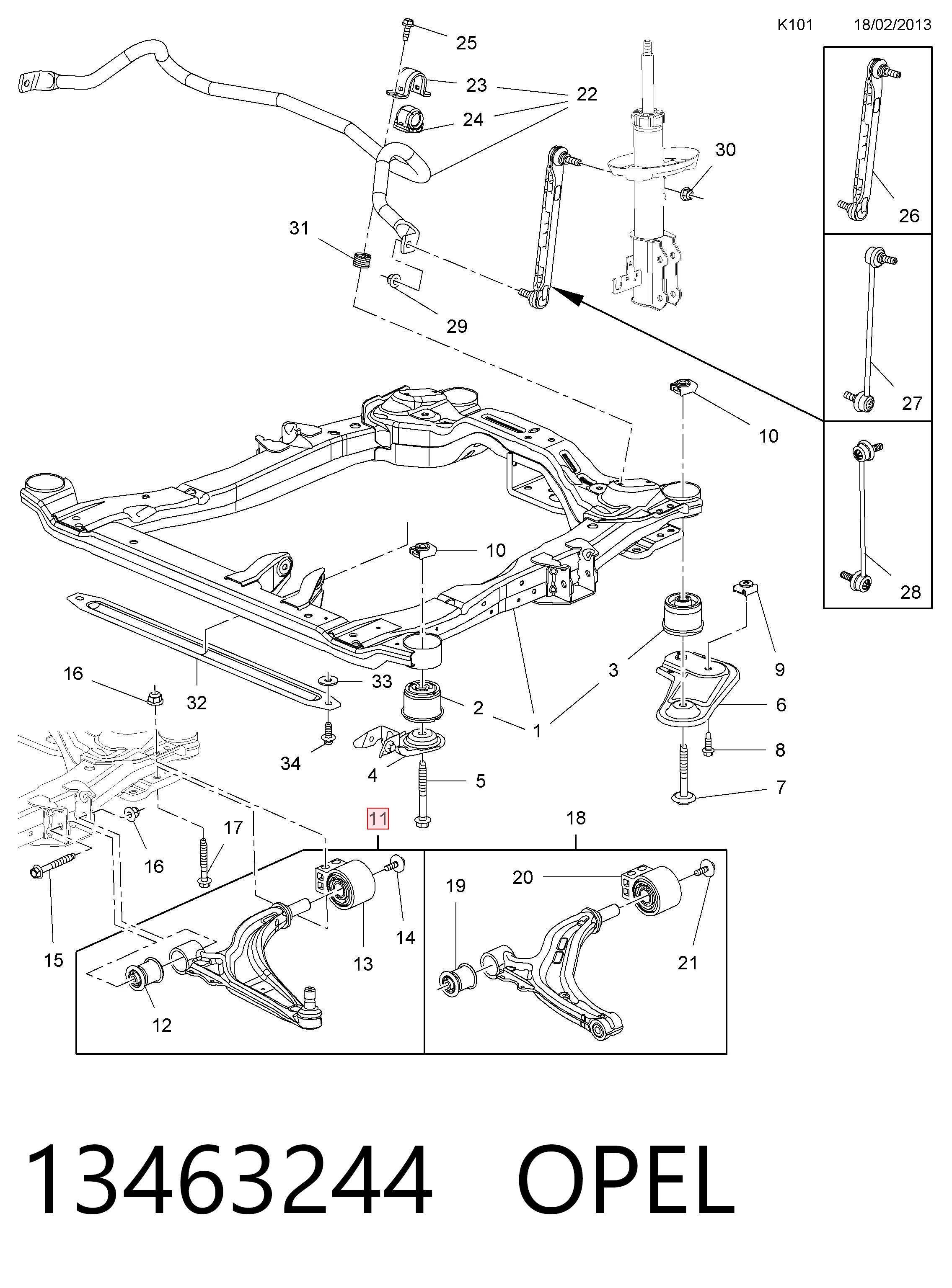 13463244 Opel Brazo inferior izquierdo de la suspensión delantera